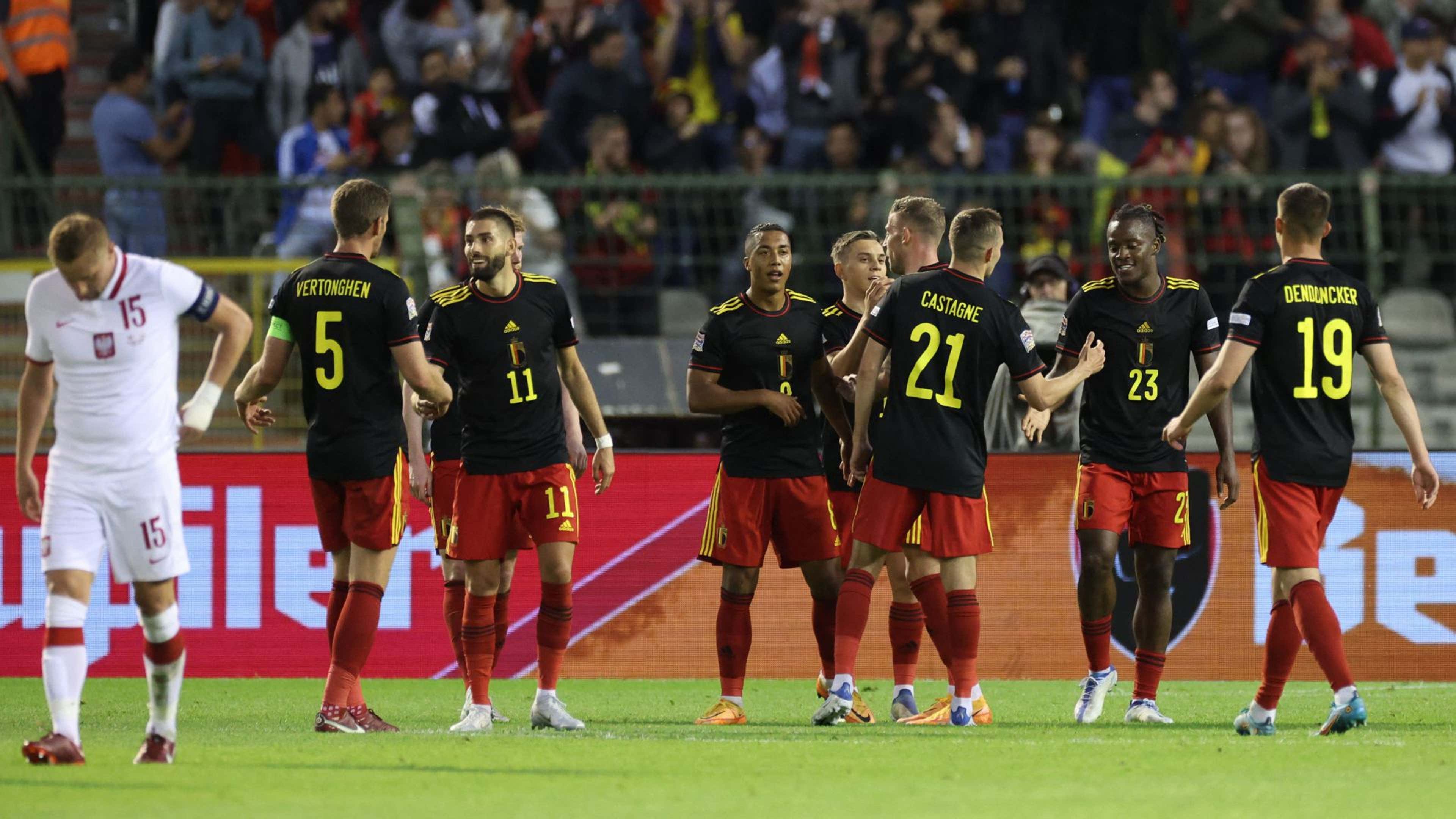 Belgium players celebrating Belgium Netherlands