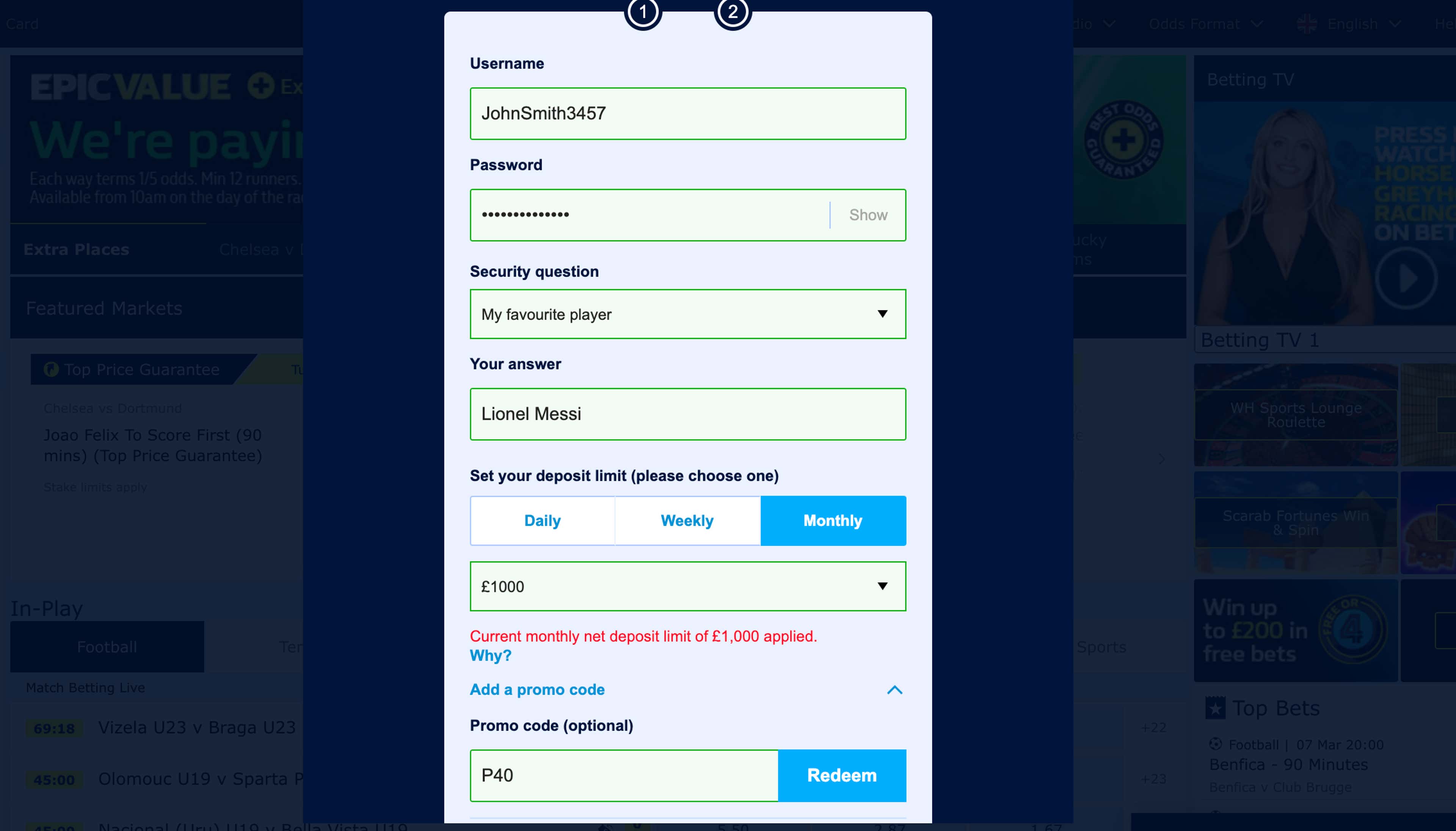 William Hill Sign Up Screen