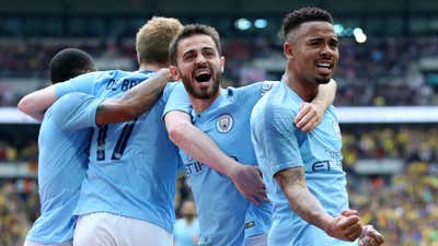 Manchester City celebrate vs Watford, FA Cup final, 2019