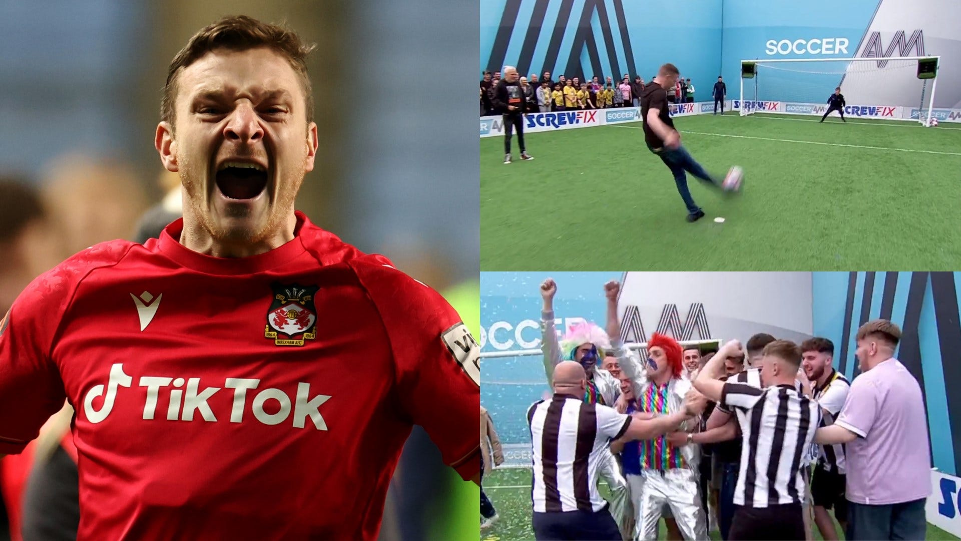 WATCH Wrexham goal sensation Paul Mullin wins £1000 for fans of rivals Notts County and Chesterfield as he scores penalty during live Soccer AM TV appearance Goal US