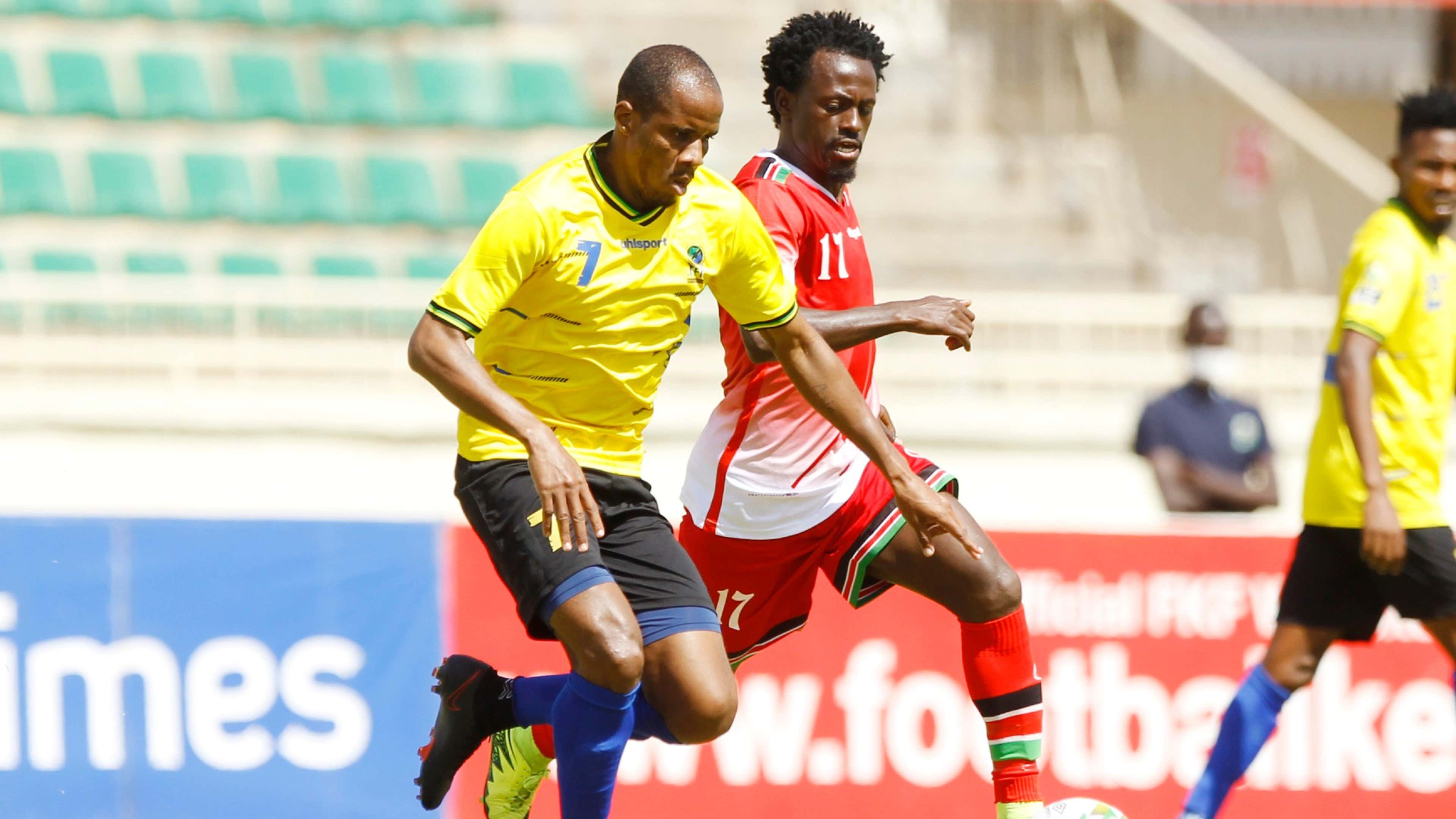 Himid Mao of Tanzania vs Kenya and Harambee Stars Kevin Kimani.