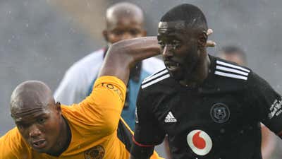 Njabulo Ngcobo of Kaizer Chiefs challenges Deon Hotto of Orlando Pirates.