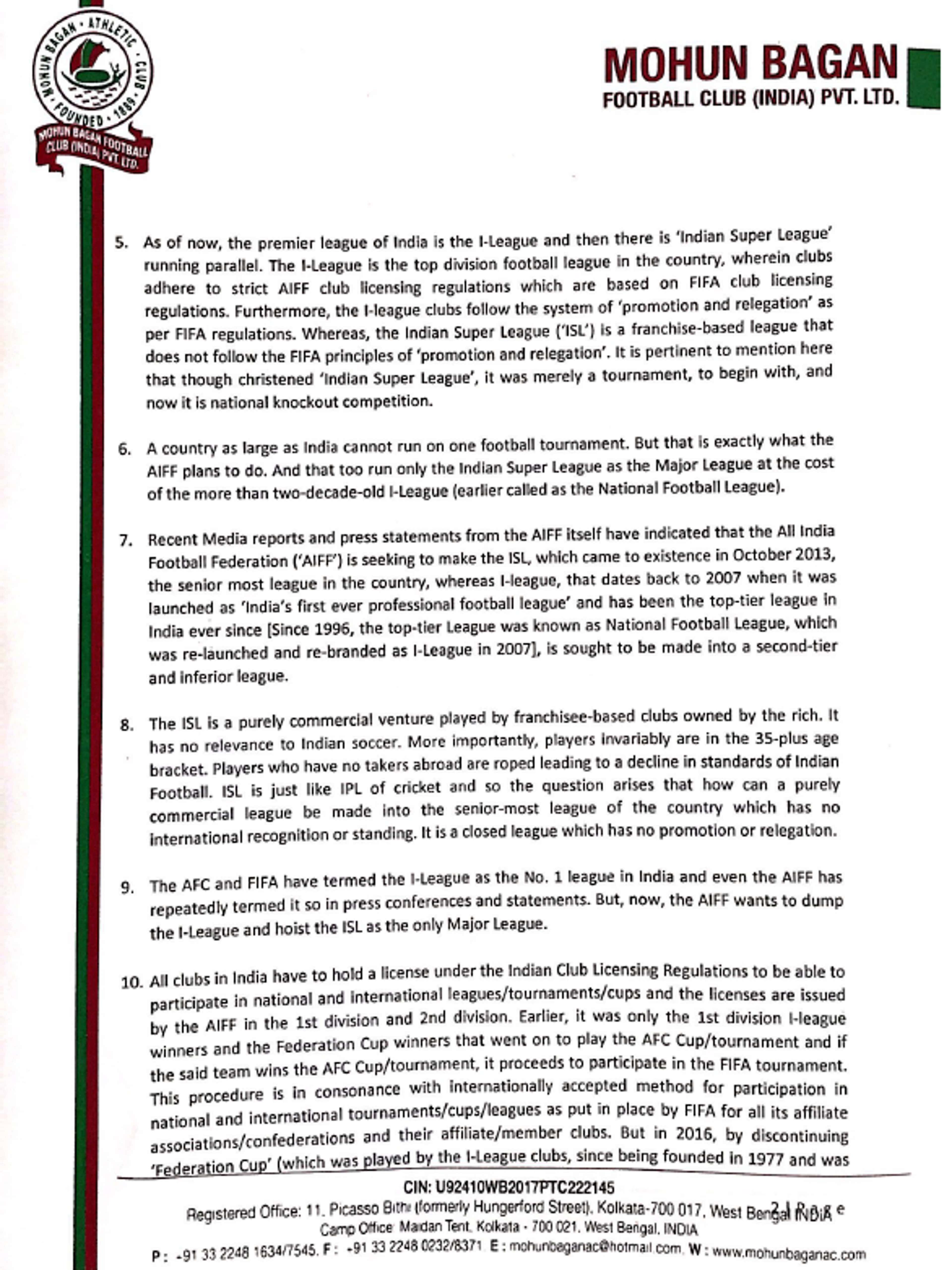 Page 2 - Mohun Bagan letter to PM Modi