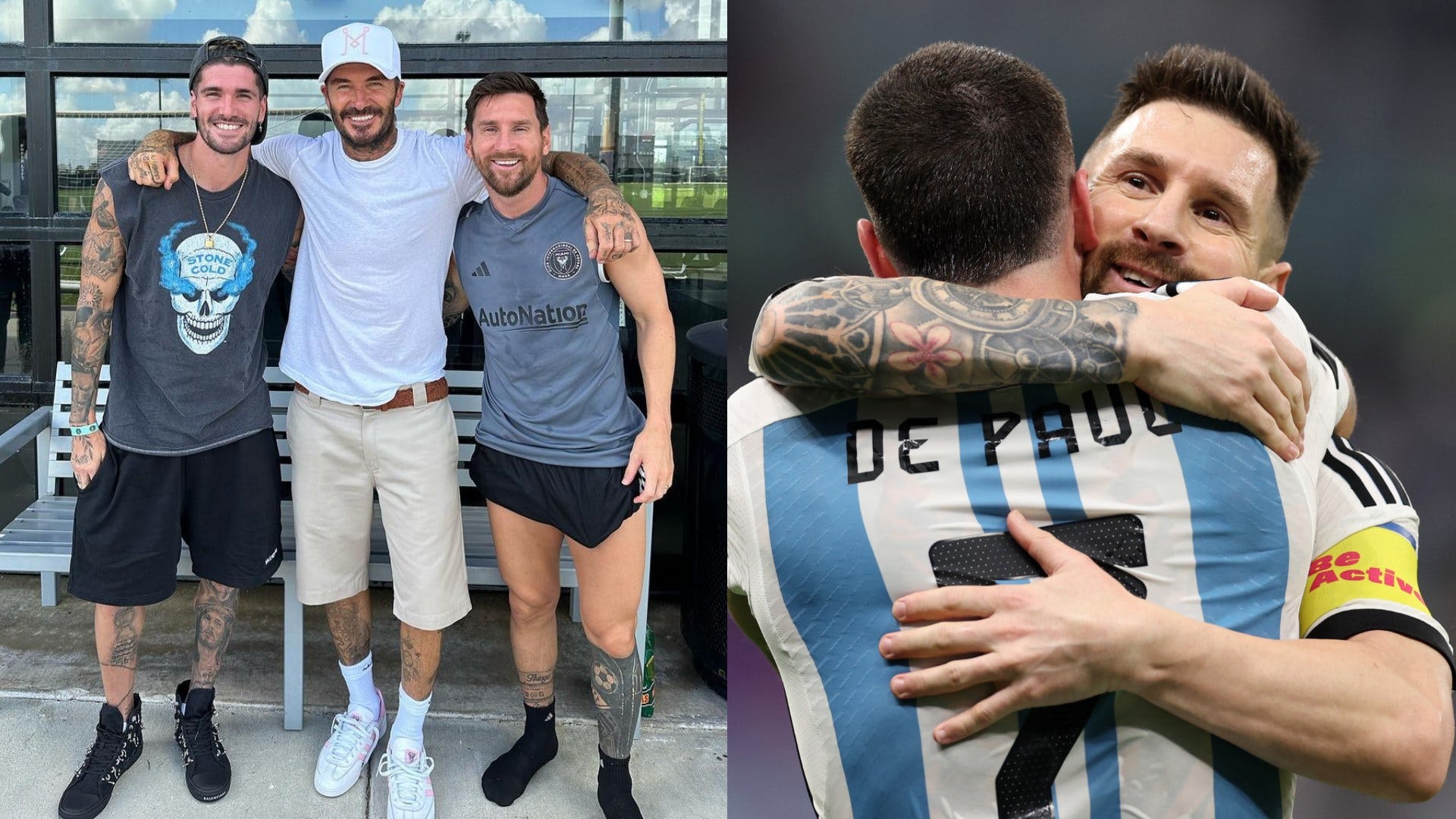 David Beckham poses with Lionel Messi & Rodrigo De Paul & writes message in  Spanish as fans all make same 'bodyguard' joke | Goal.com US