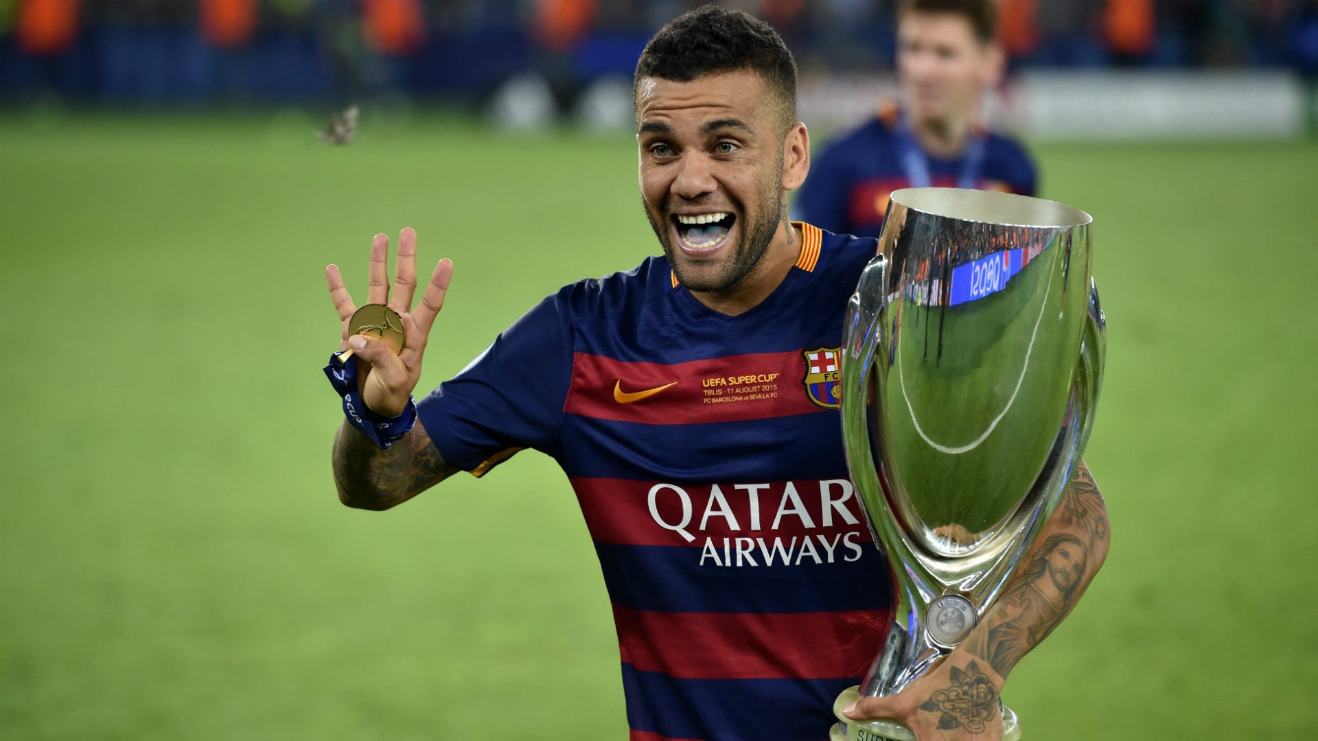 Dani Alves Barcelona Super Cup trophy