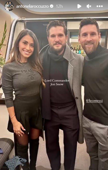 Messi meets Jon Snow! PSG star   wife Antonela Roccuzzo pose with Game of  Thrones actor Kit Harington | Goal.com