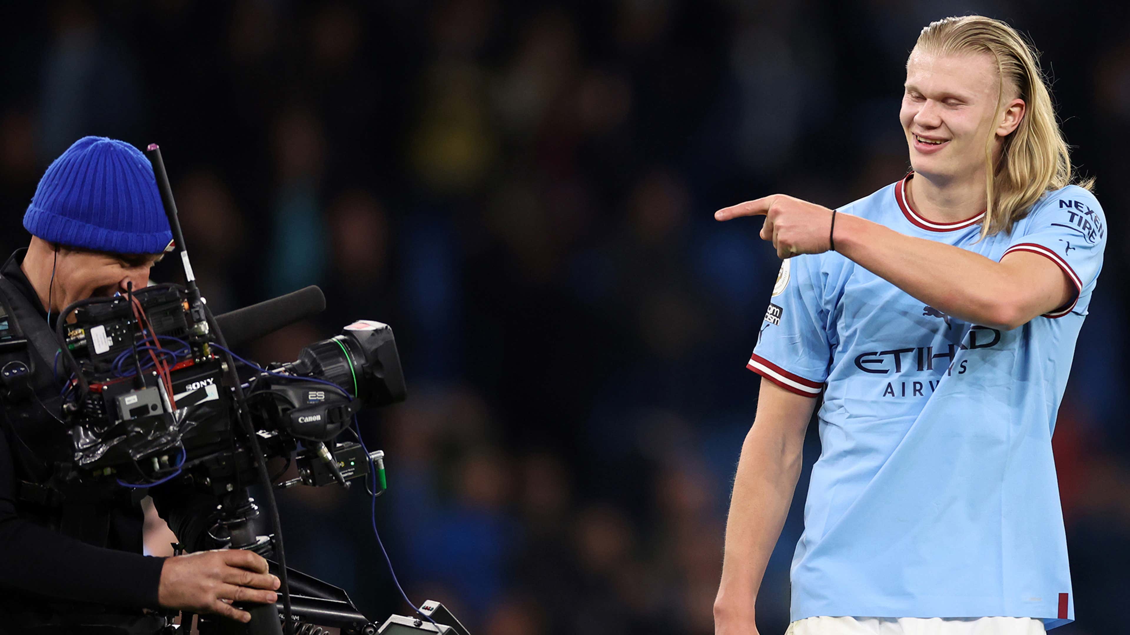 Erling Haaland TV camera Manchester City Premier League 2022-23