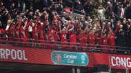 Liverpool celebrate trophy vs Chelsea Carabao Cup final 2021-22