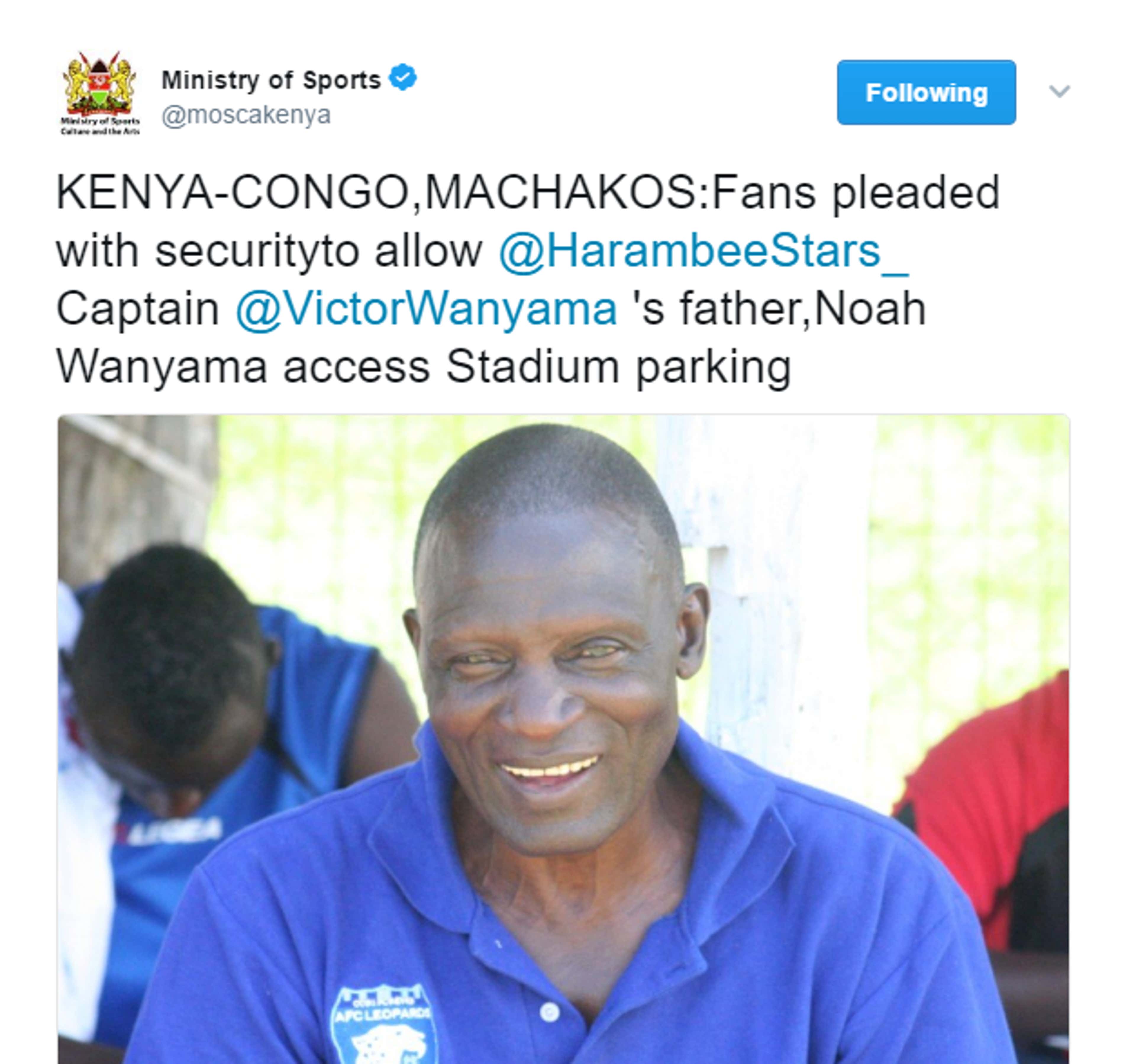 Tweet on Noah Wanyama