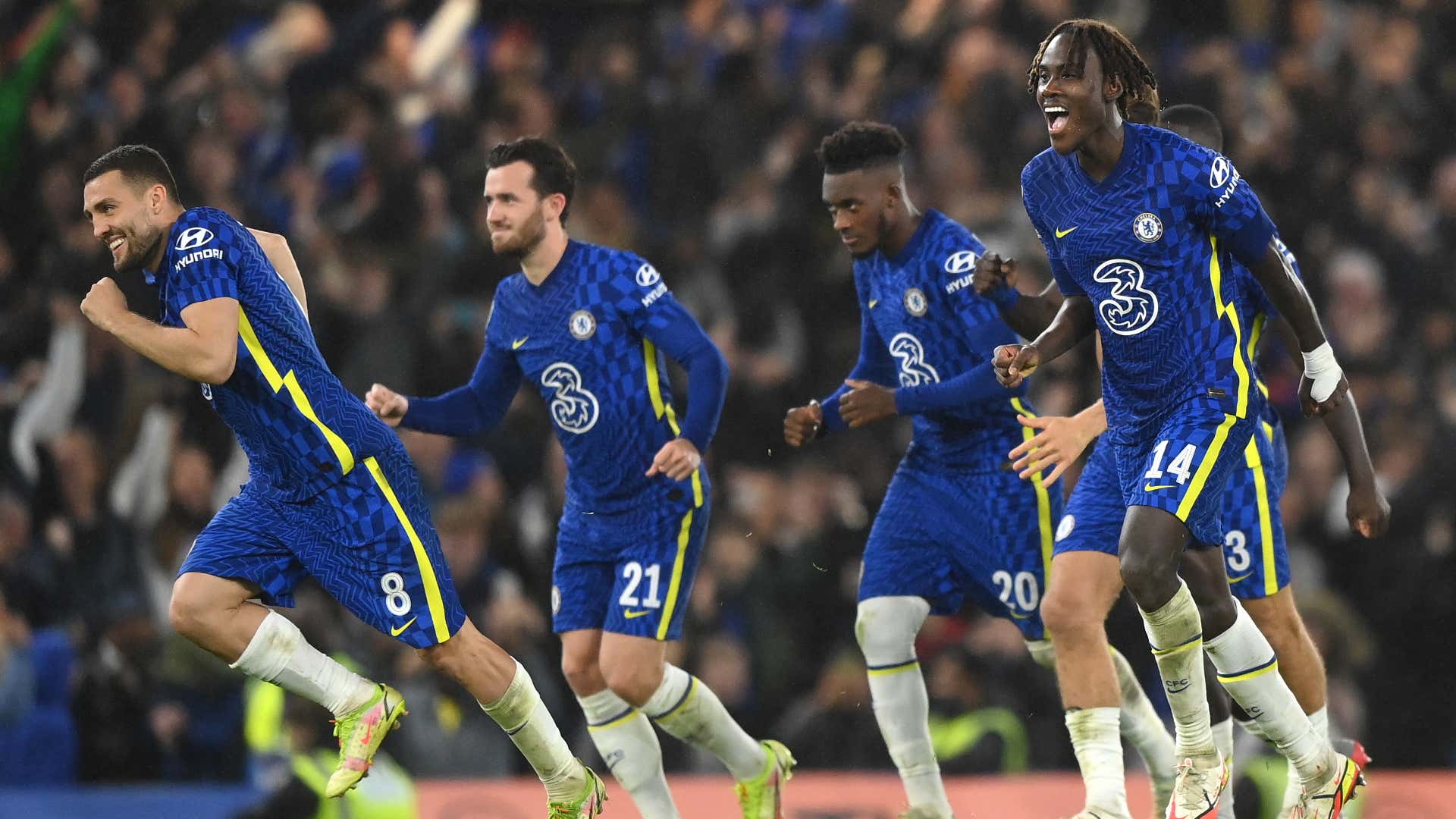 Chelsea celebrate penalties win over Southampton, Carabao Cup 2021
