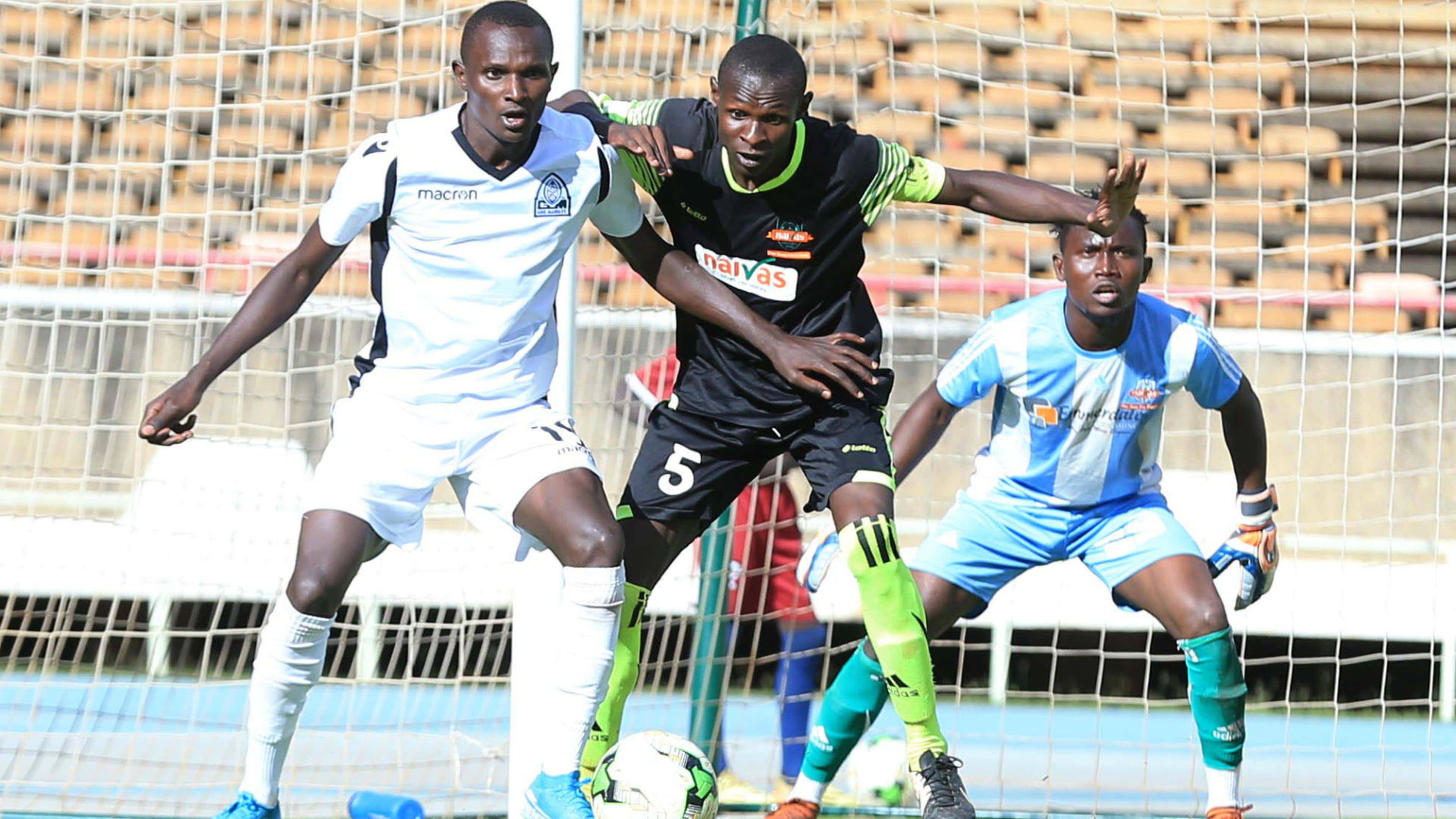 Samuel Onyango of Gor Mahia and challenge Wyckliffe Otieno of Naivas FC.