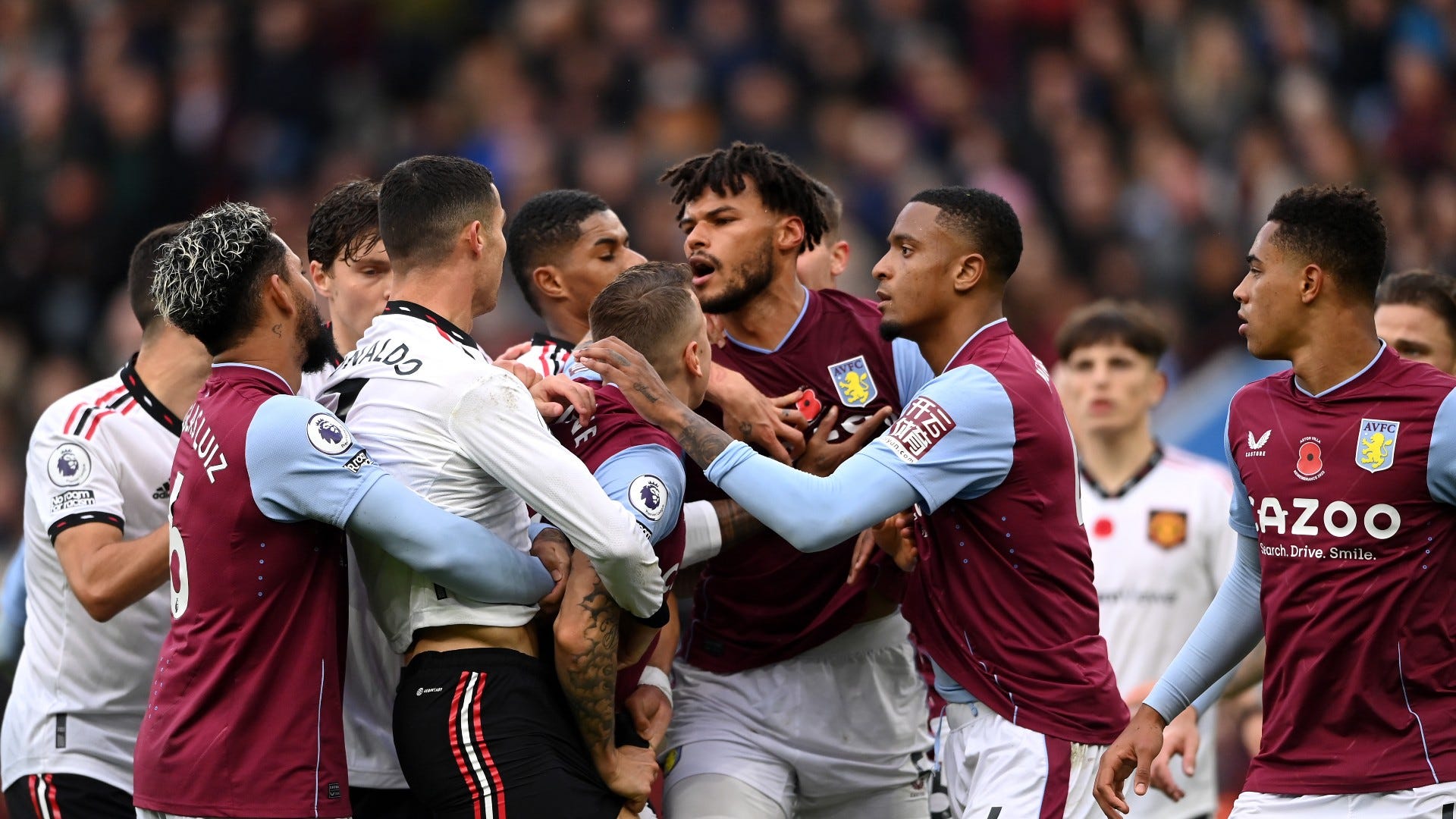 Lets get physical! Ronaldo and Mings do their best WWE impressions as they grapple in Man Utd loss to Aston Villa Goal India photo photo