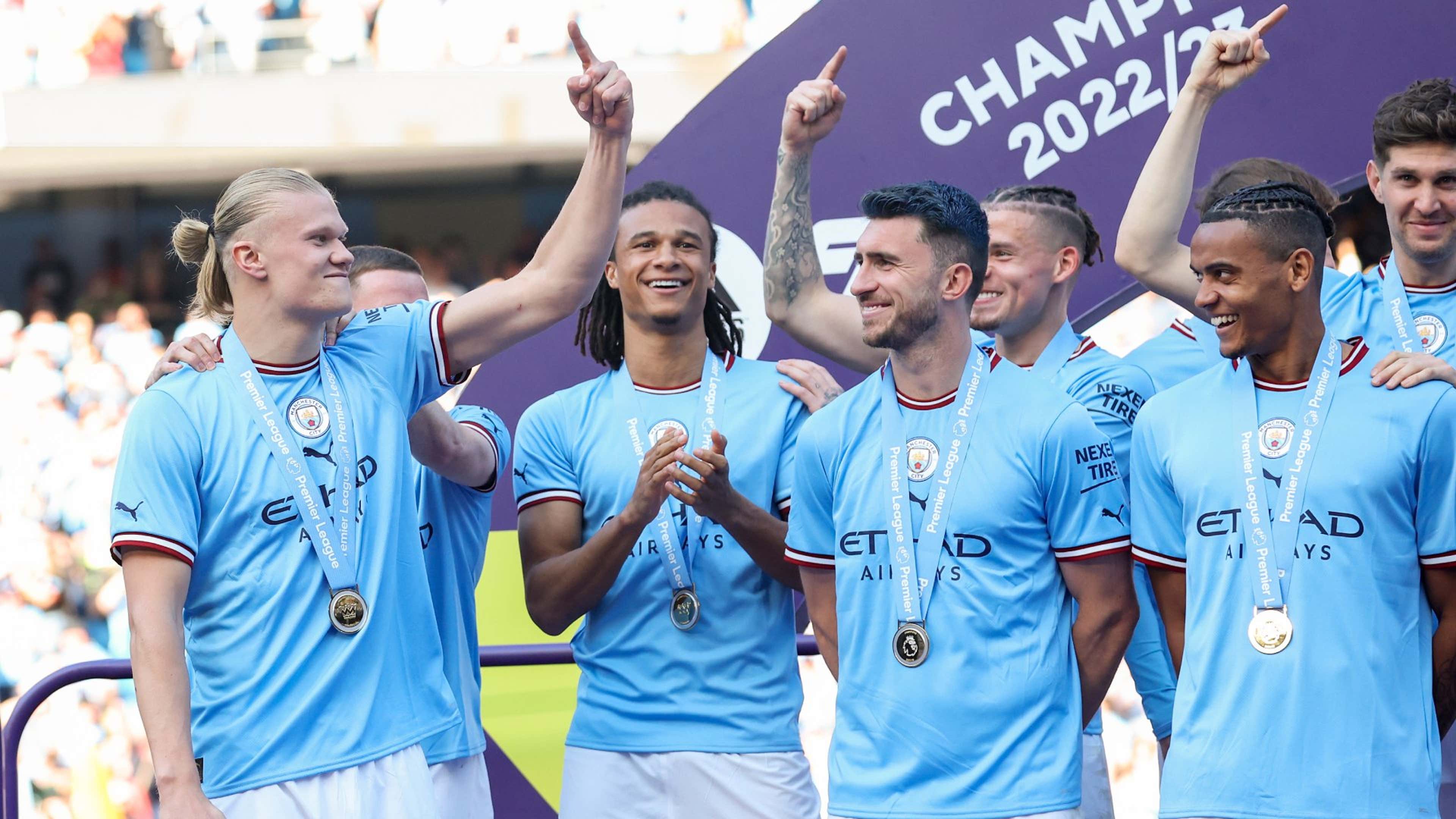 Erling Haaland Manchester City Premier League title celebration 2022-23
