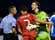Real Madrid's Ronaldo and Dinamo's goalkeepeer Ivan Kelava reacts to referee Svein Oddvar Moen