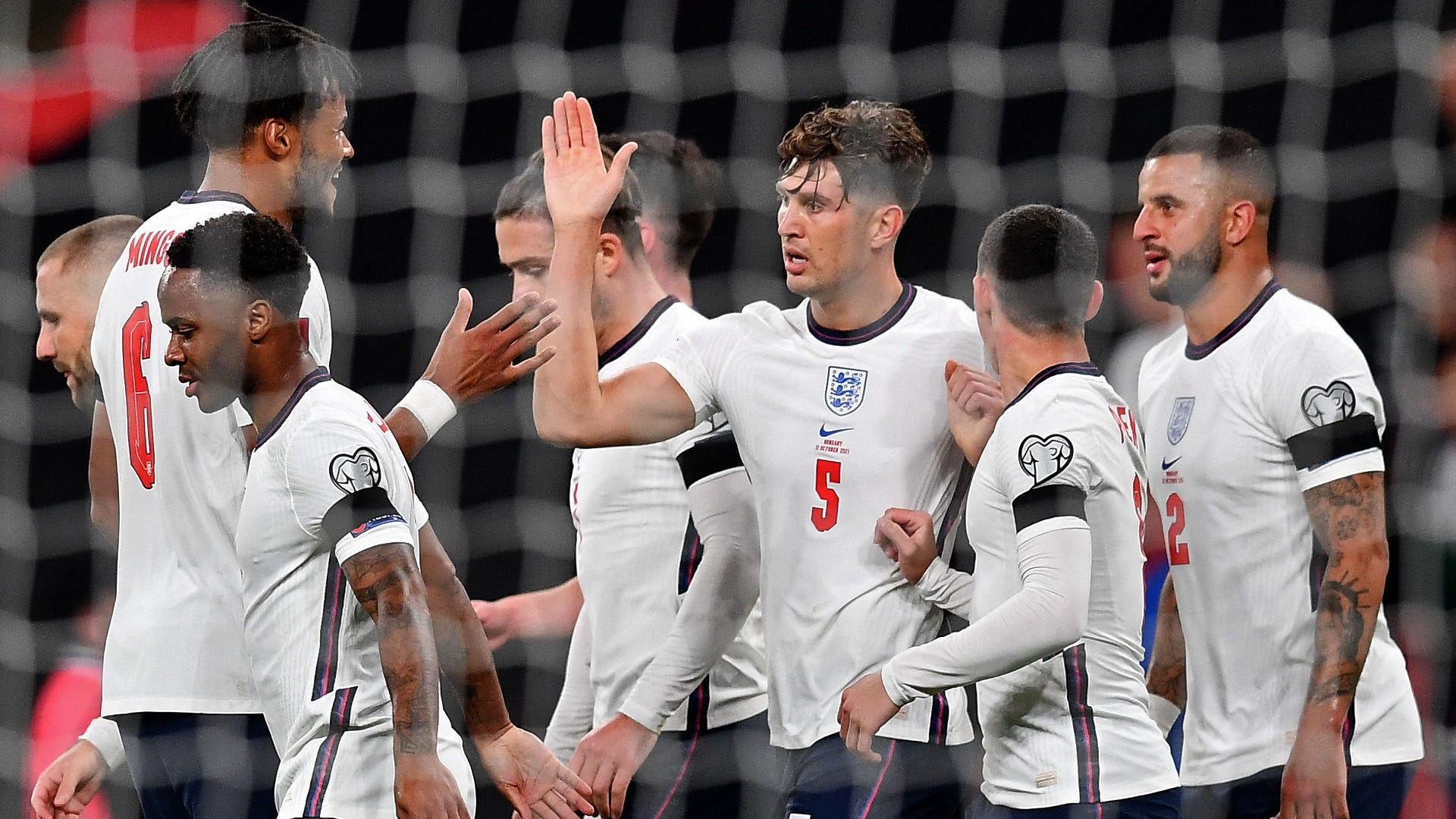 England celebrate John Stones goal vs Hungary 2021