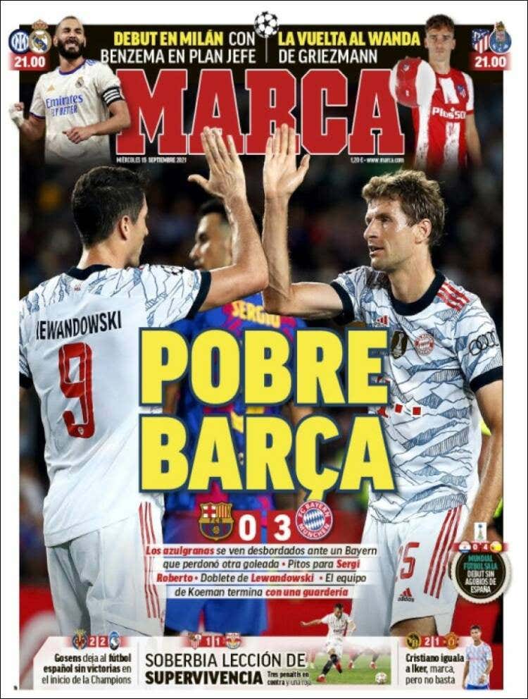 Las portadas de la prensa deportiva hoy 15 de septiembre 2021: El Bayern  destapa las carencias del Barcelona 