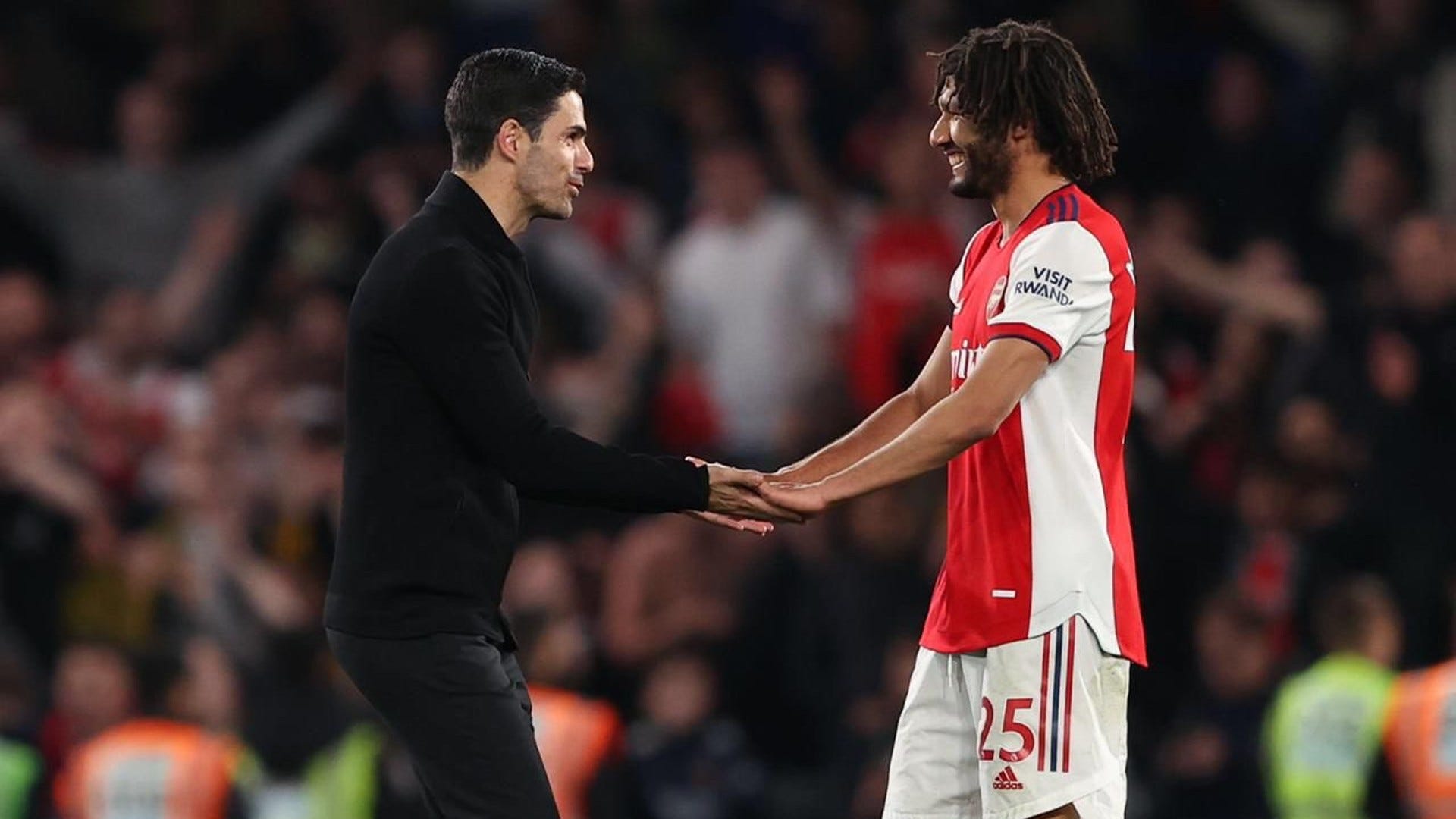 Mohamed Elneny of Arsenal and Egypt and Mikel Arteta.