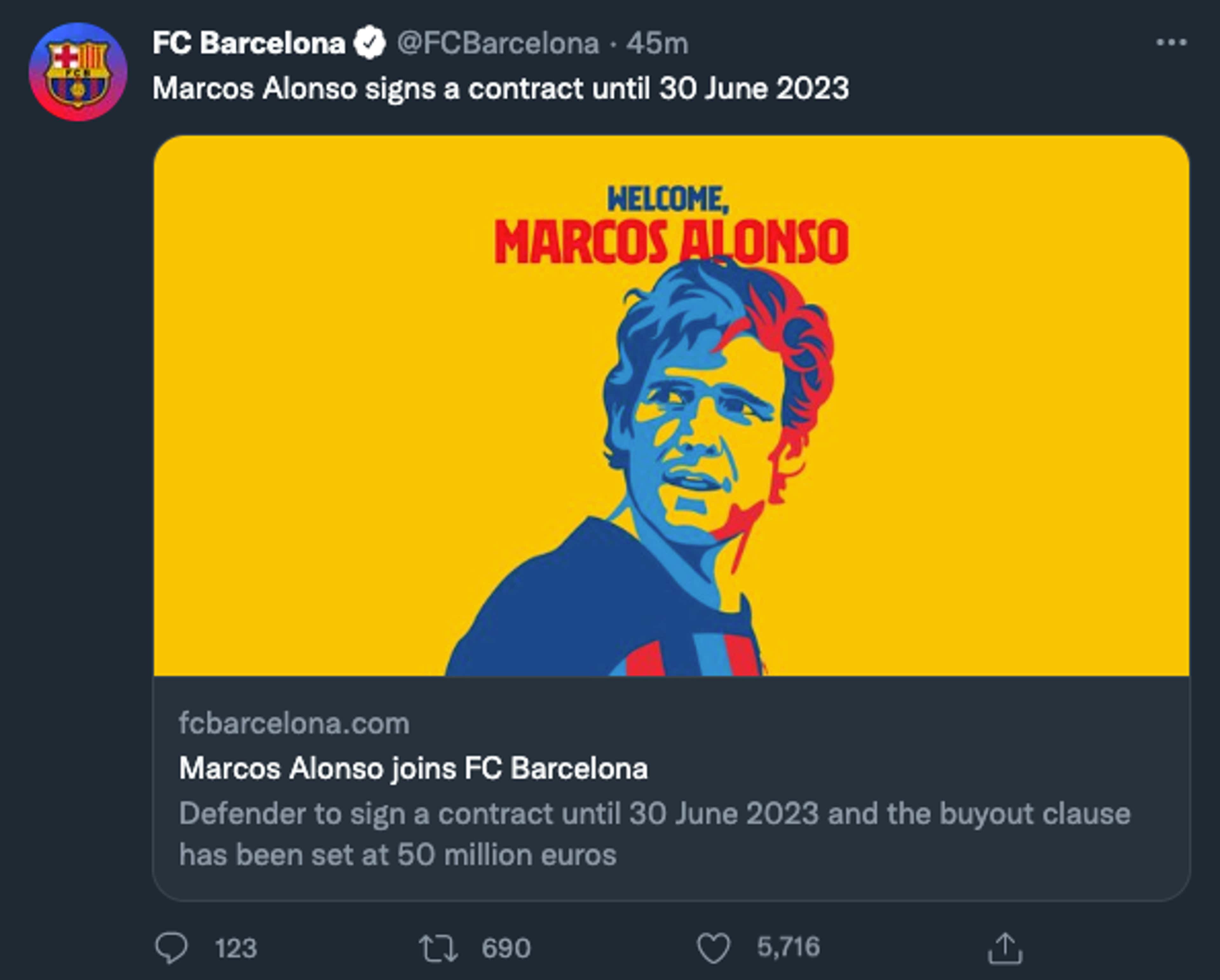 Alonso Barca confirmation tweet