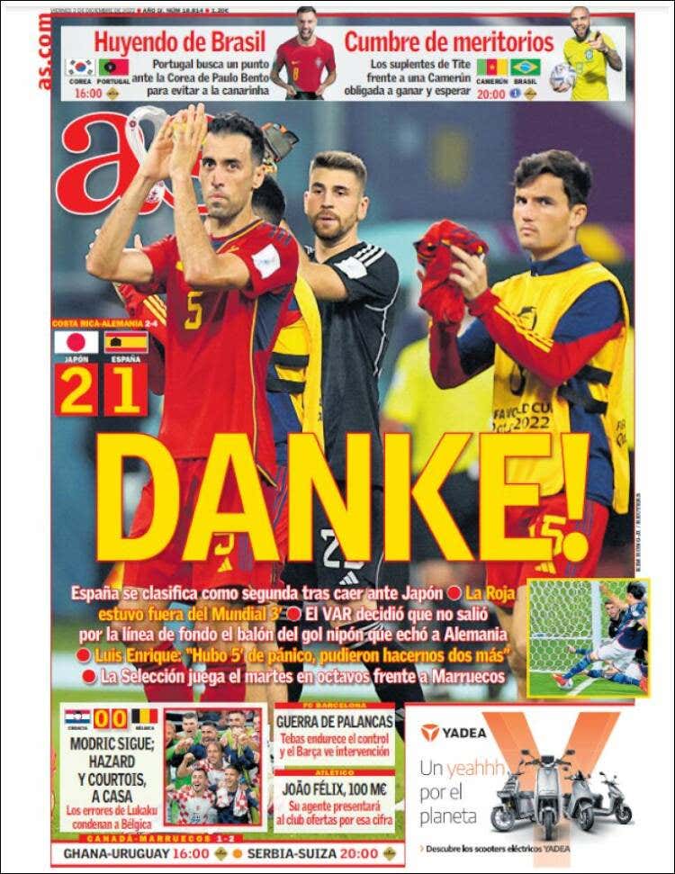 Las portadas de la prensa deportiva hoy 2 de diciembre 2022: España pasa a  octavos gracias a Alemania 