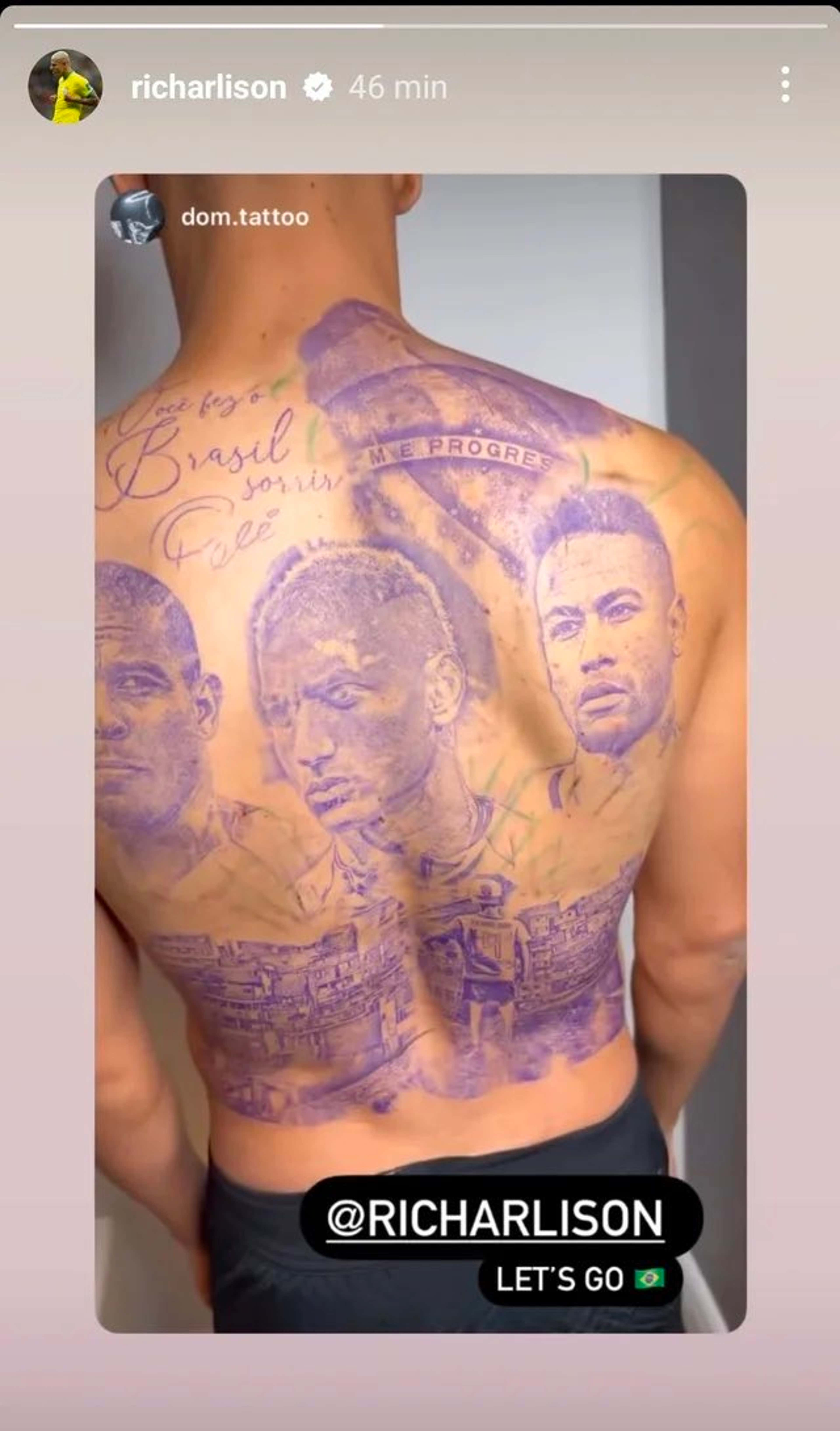 Richarlison gets tattoo of himself, Neymar & Ronaldo on his back