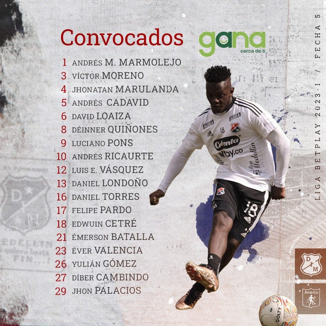 Convocados Medellín Fecha 5 Liga BetPlay 2023 I