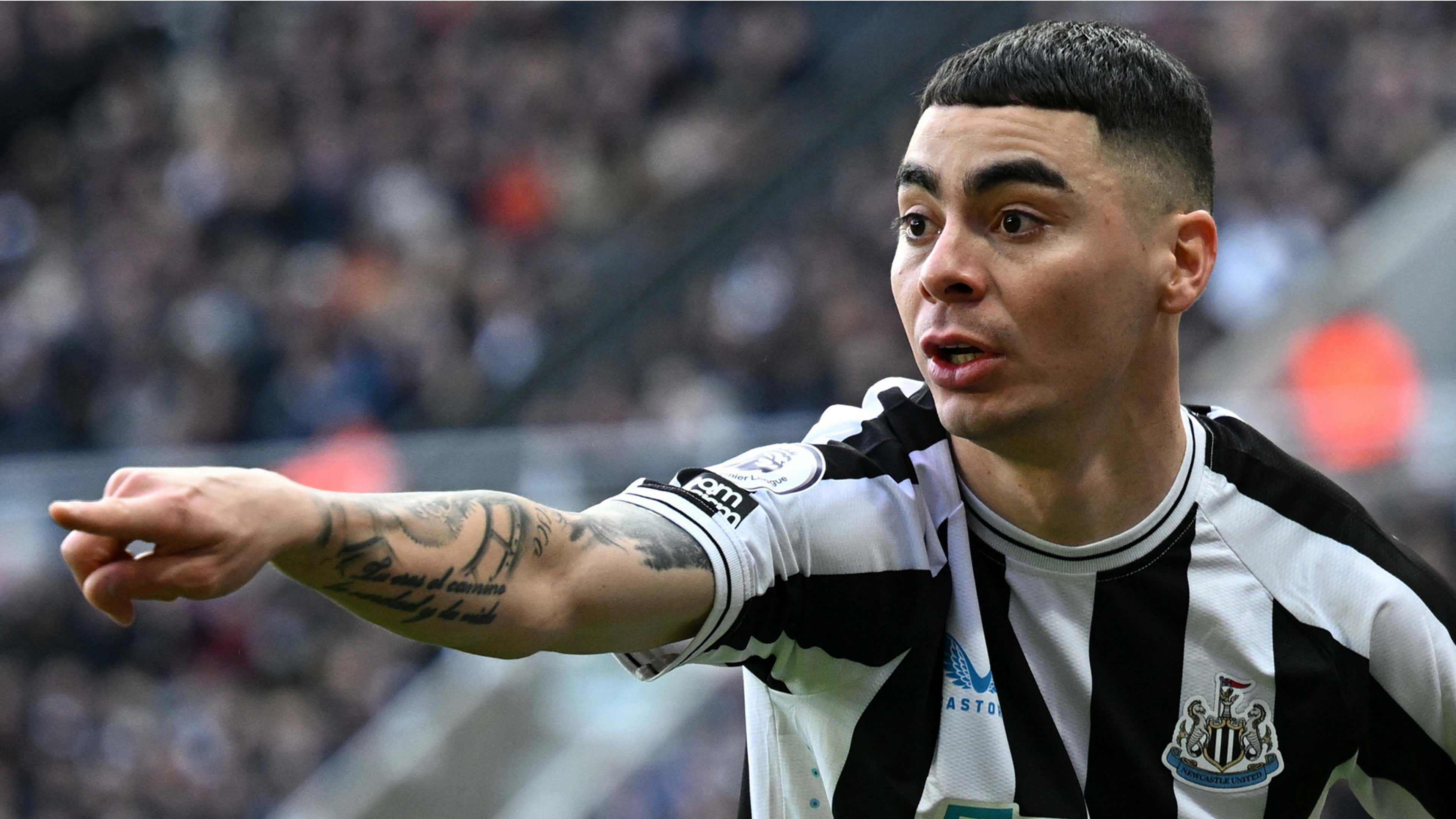  Miguel Almiron of Newcastle United gestures during the Premier League match between Newcastle United and West Ham United at St. James' Park on February 19, 2023 in Newcastle upon Tyne, England. Callum Wilson and Miguel Almiron are reportedly both considering leaving Newcastle United in the summer.