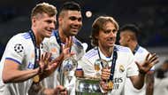 Toni Kroos Casemiro Luka Modric Real Madrid Champions League trophy 2022