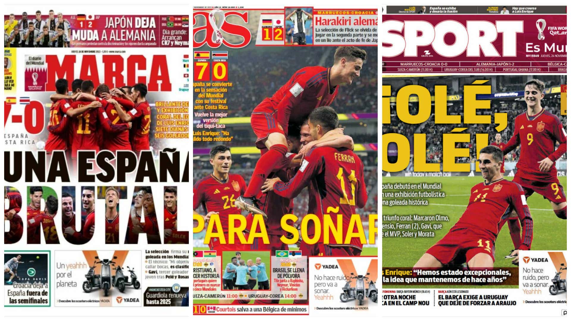 Las portadas de la prensa deportiva hoy 24 de noviembre 2022: La exhibición de la Selección España tiñe rojo las portadas | Goal.com