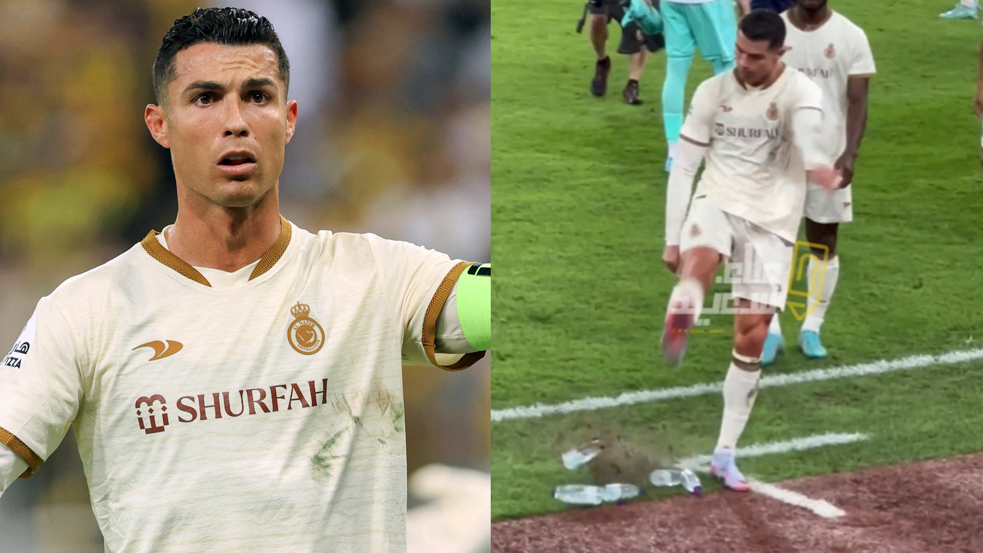 Cristiano Ronaldo Al-Nassr kick bottle