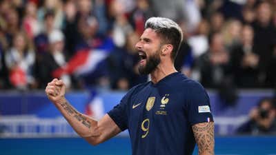 France's forward Olivier Giroud celebrates after scoring during the UEFA Nations League