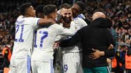 Real Madrid celebrate Karim Benzema goal vs Chelsea UCL 2021-22