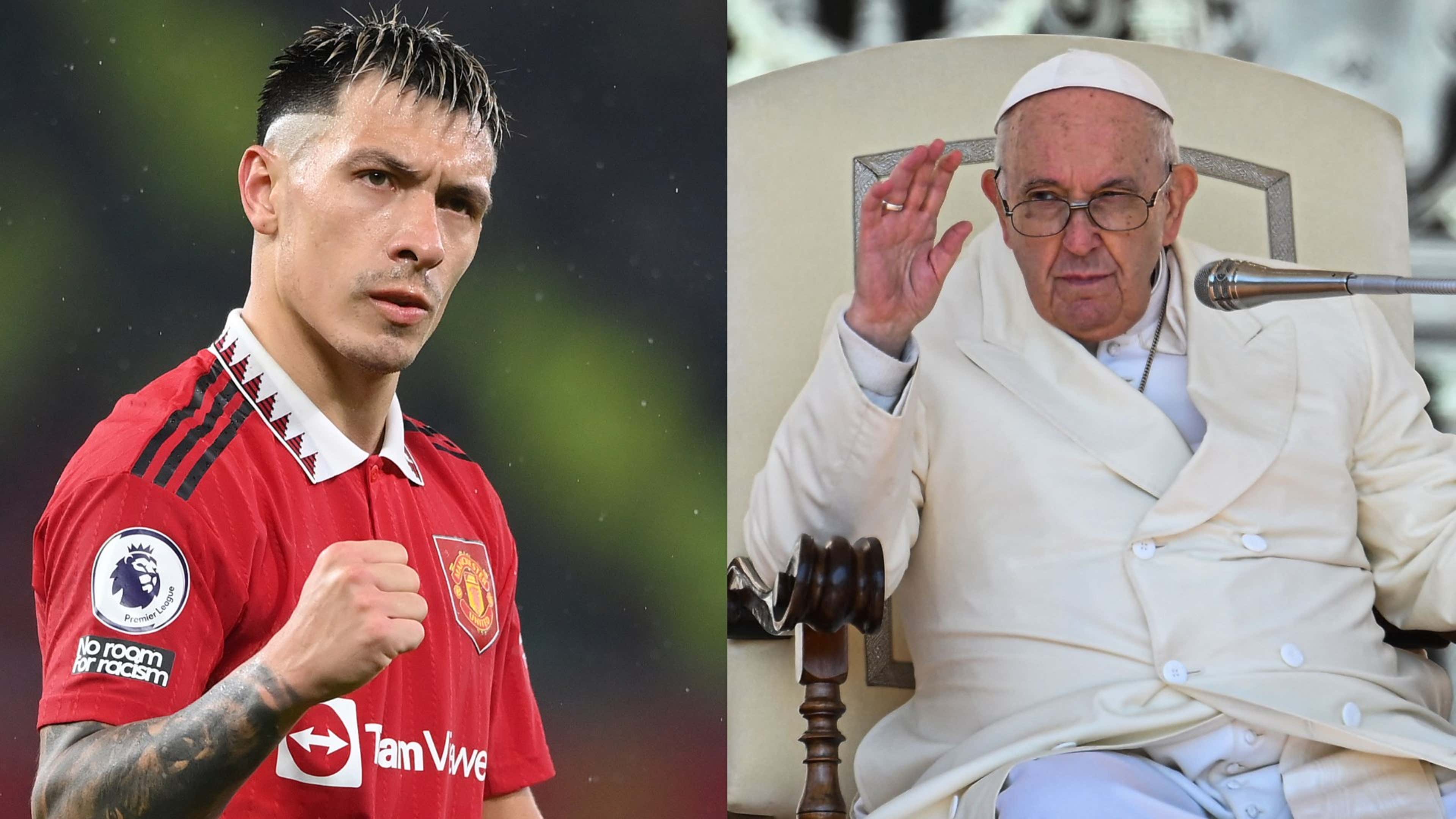 Pope Francis a fan of Lisandro Martinez?! Signed shirt of Man Utd defender  presented to supreme pontiff during Vatican visit