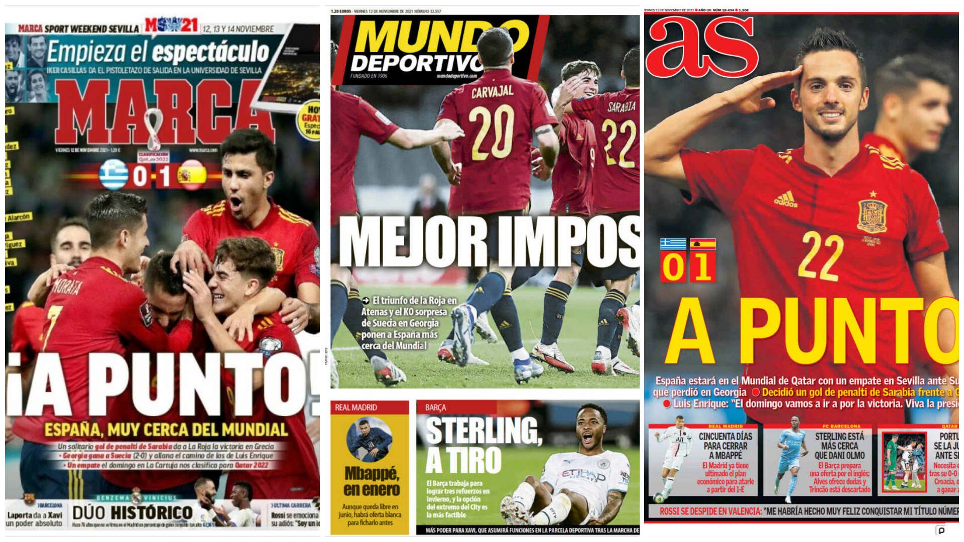 Las portadas de la prensa deportiva hoy 12 de noviembre de 2021: España da  un paso de gigante al Mundial Qatar 2022 