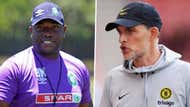 AmaZulu coach Bennie McCarthy and Thomas Tuchel of Chelsea.
