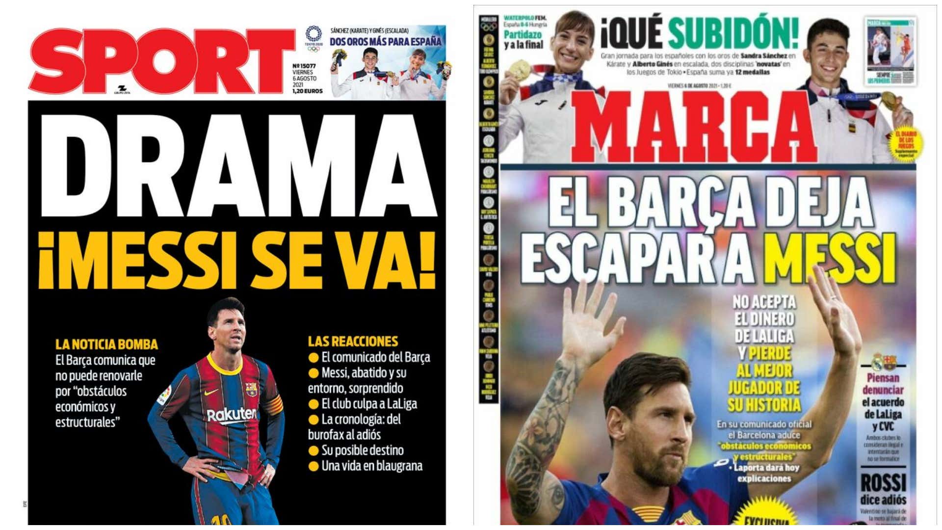 Las portadas de la prensa deportiva hoy 5 de agosto 2021: La marcha de  Messi del Barcelona recorre el mundo 