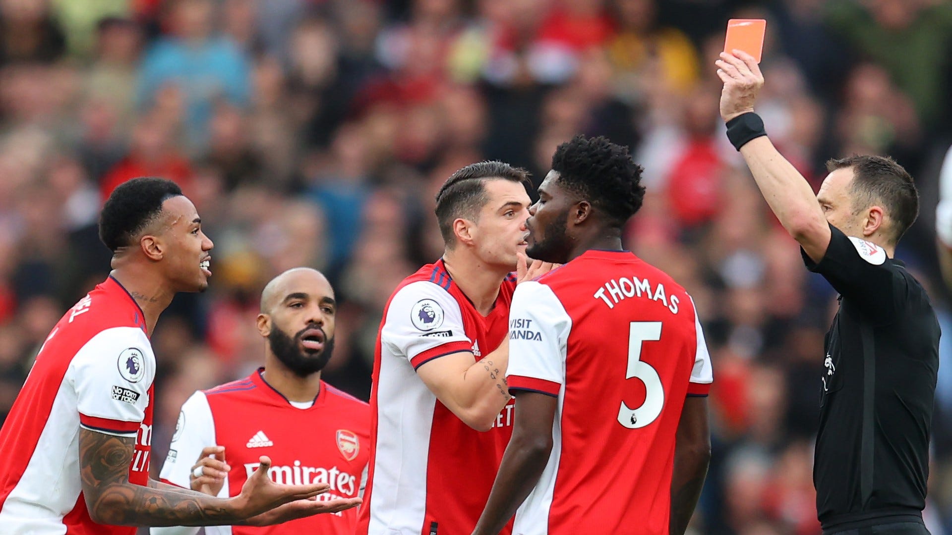 Arsenal red card Gabriel Xhaka Partey