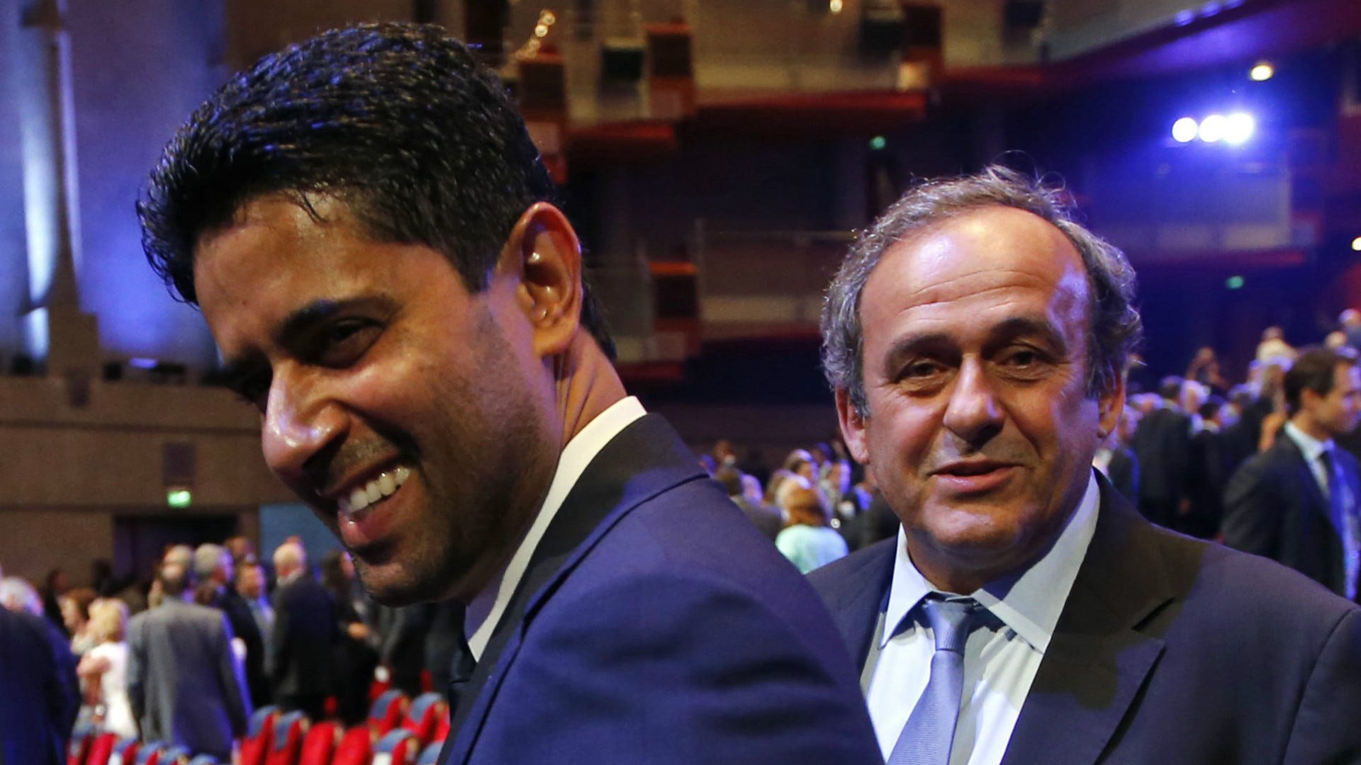 Nasser Al-Khelaifi Michel Platini Juliano Belletti UEFA Champions League Group stage draw ceremony 27082015