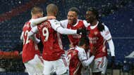 Arsenal celebrate Bukayo Saka's goal