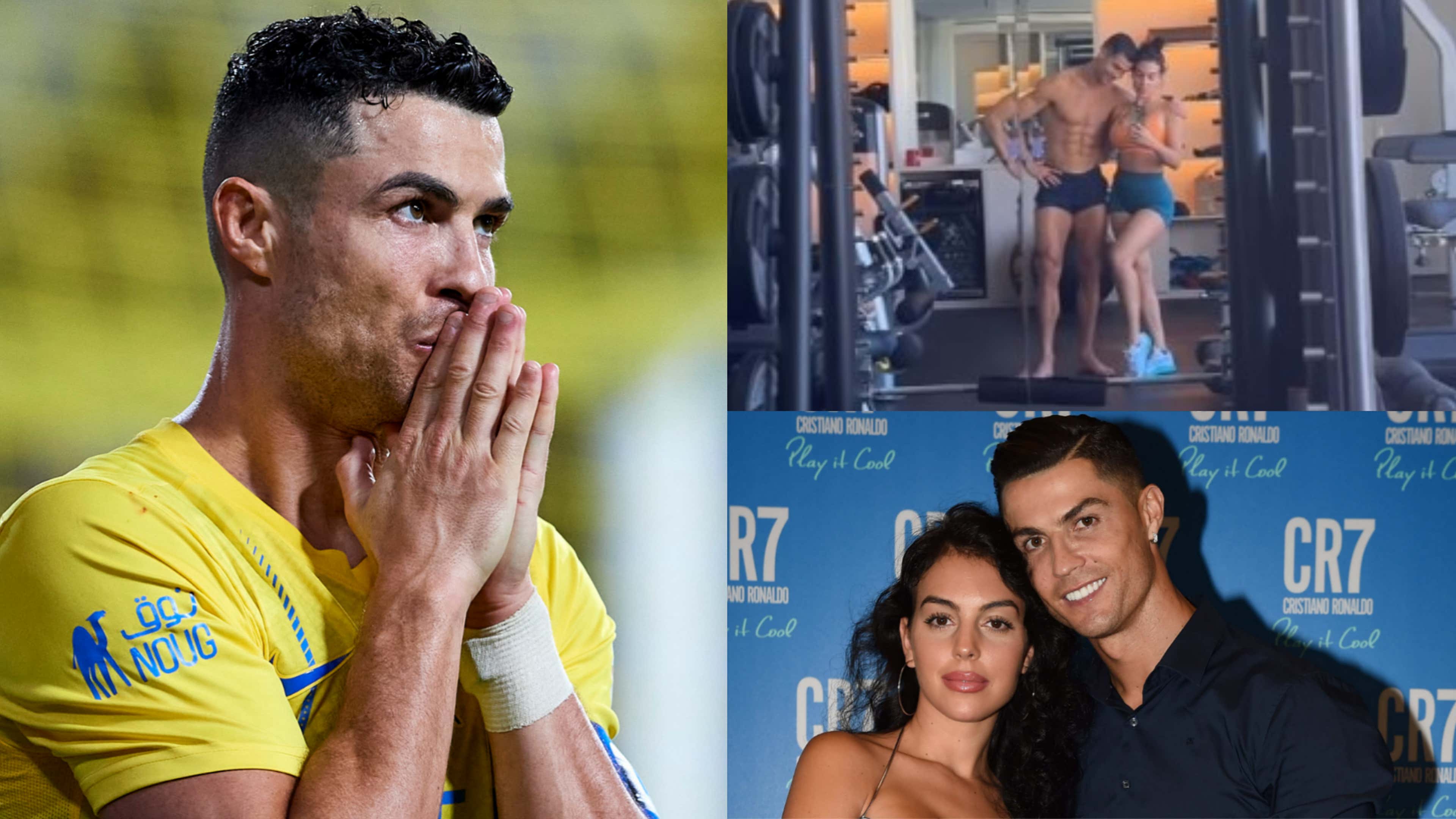 Ripped Cristiano Ronaldo hits home gym with partner Georgina Rodriguez  wearing a pair of skimpy shorts & no top