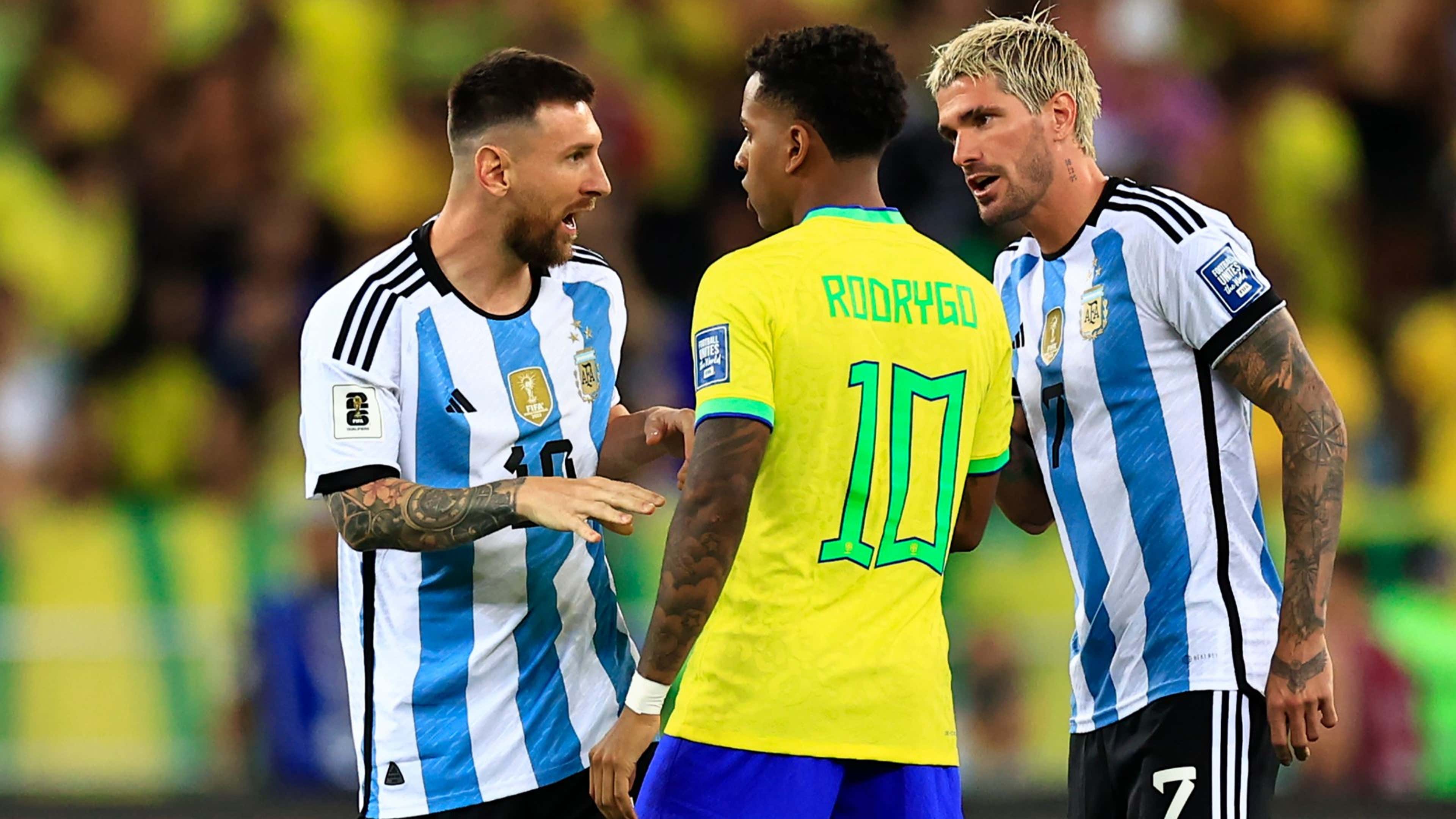 WATCH: 'Watch your mouth!' - Lionel Messi rages at Rodrygo after running to  back up Rodrigo De Paul in heated exchange as Argentina return to the pitch  following 30-minute kick-off delay vs