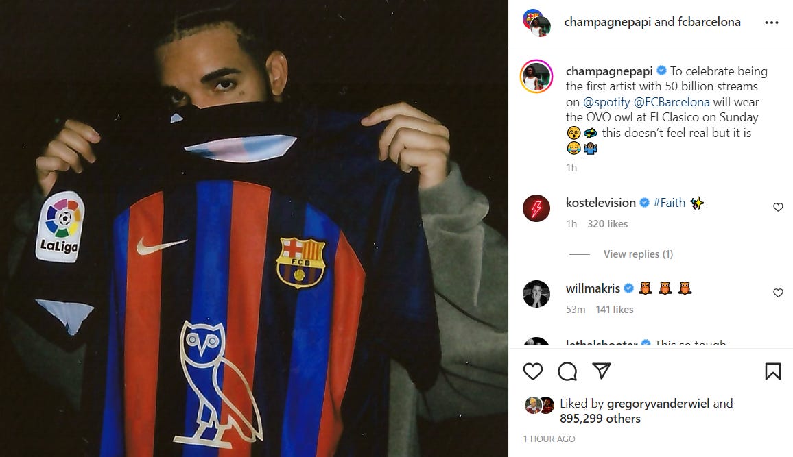 Barcelona Will Wear Drake's OVO Owl On Their Jersey In El Clásico 