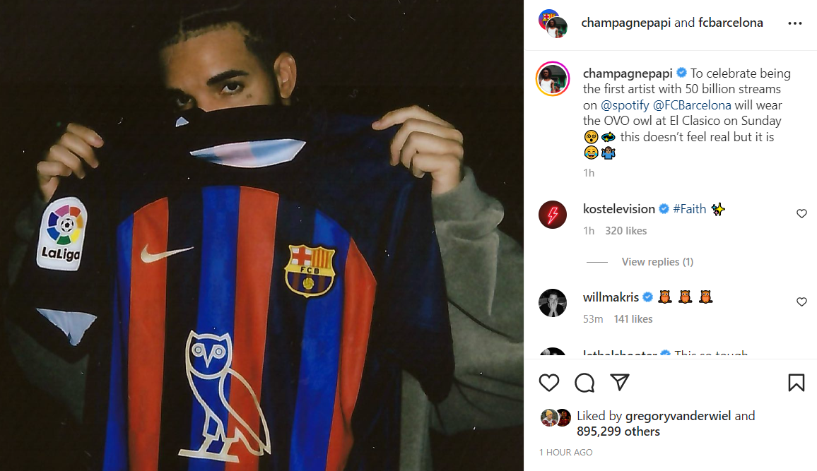 Spotify and FC Barcelona Celebrate Drake's Streaming Milestone