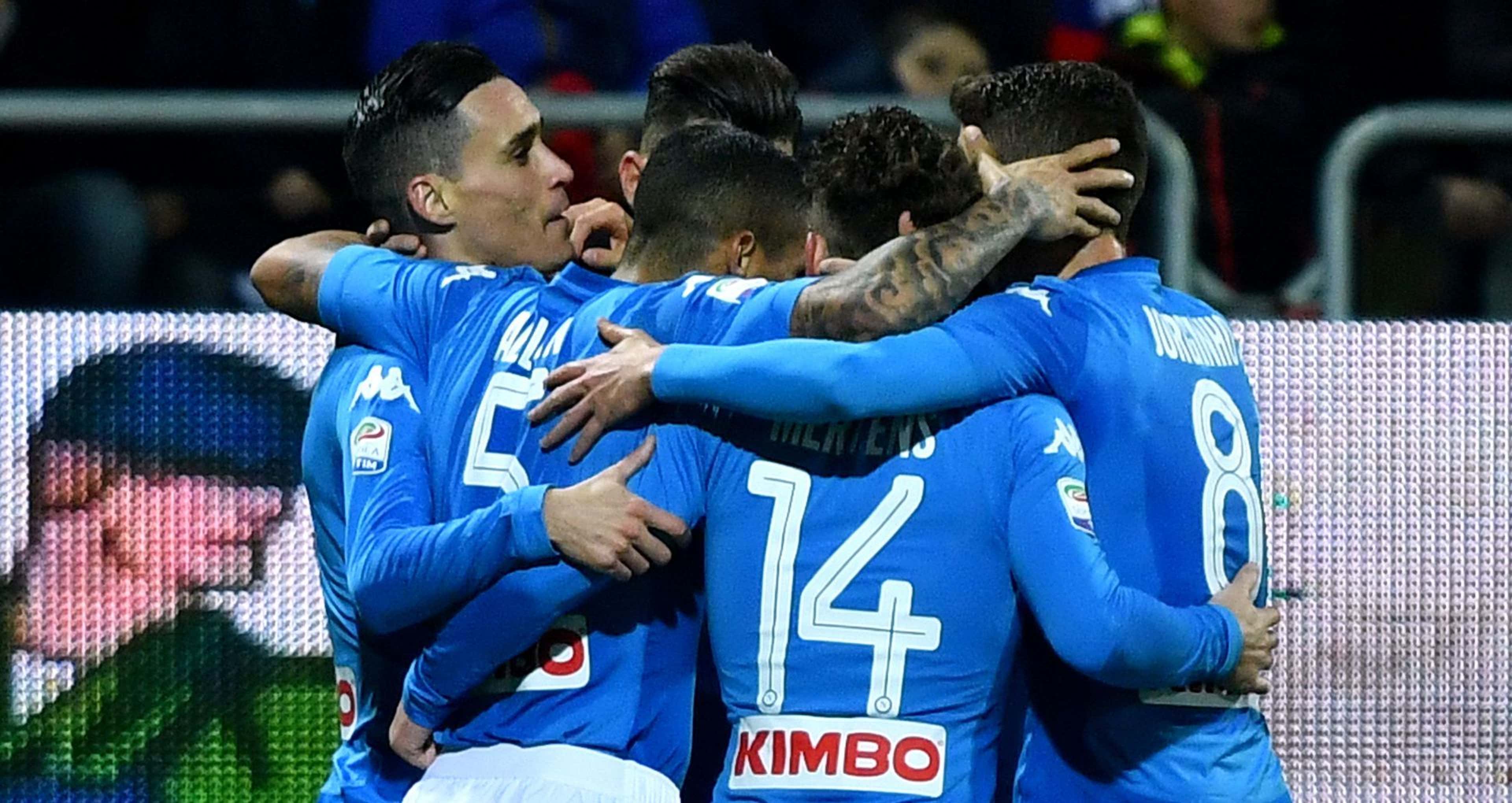 Napoli players celebrating Cagliari Napoli Serie A