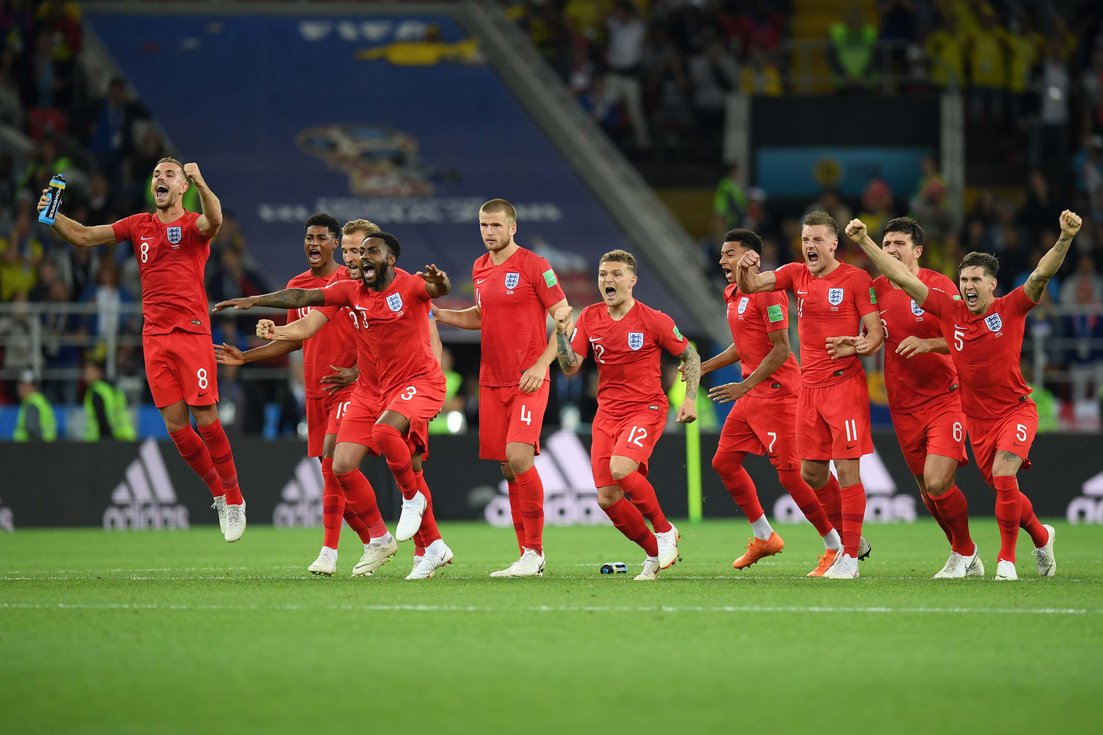 England celebrating pen shootout Colombia