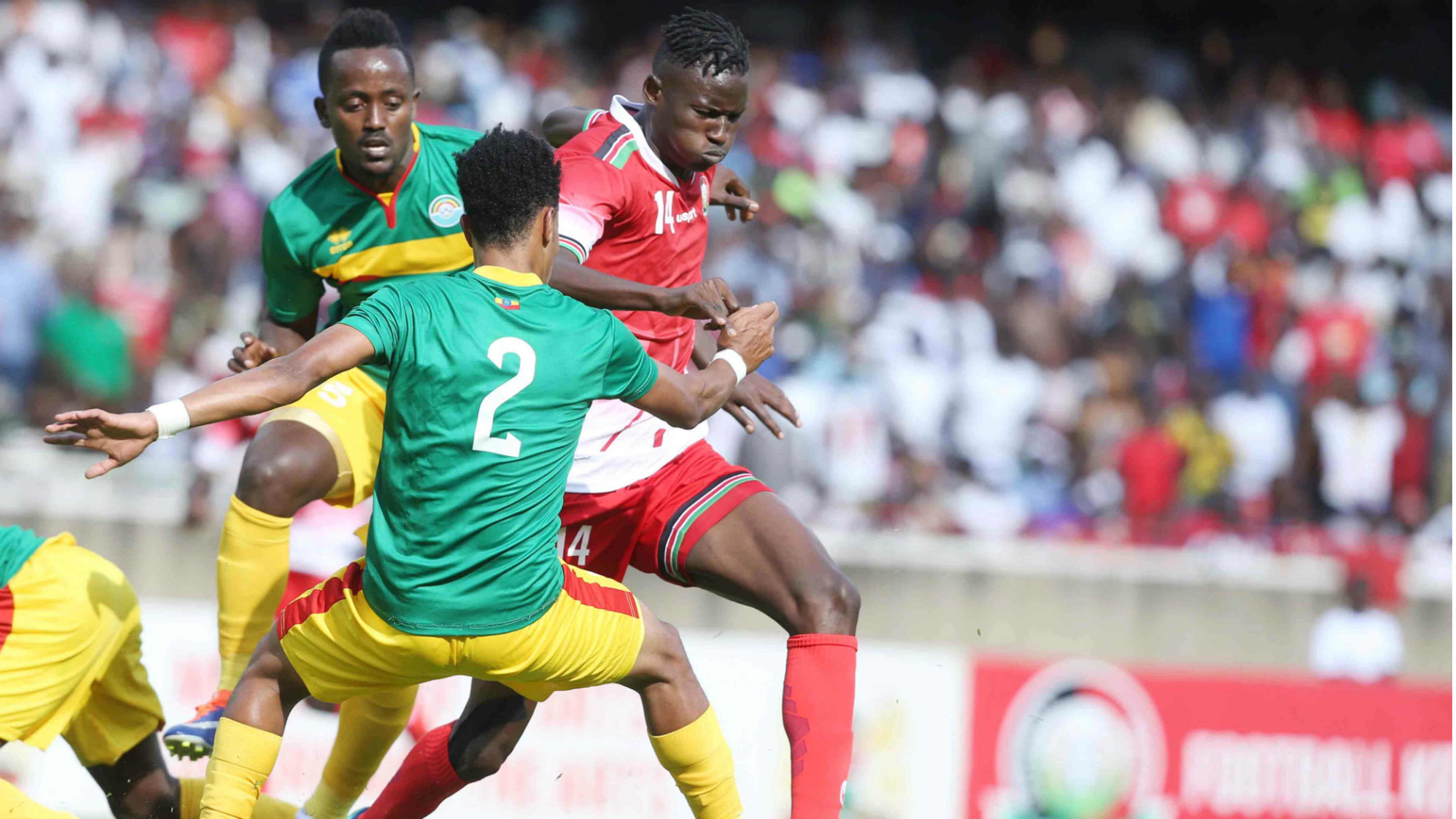 Kenya and Harambee Stars striker Michael Olunga v Ethiopia.