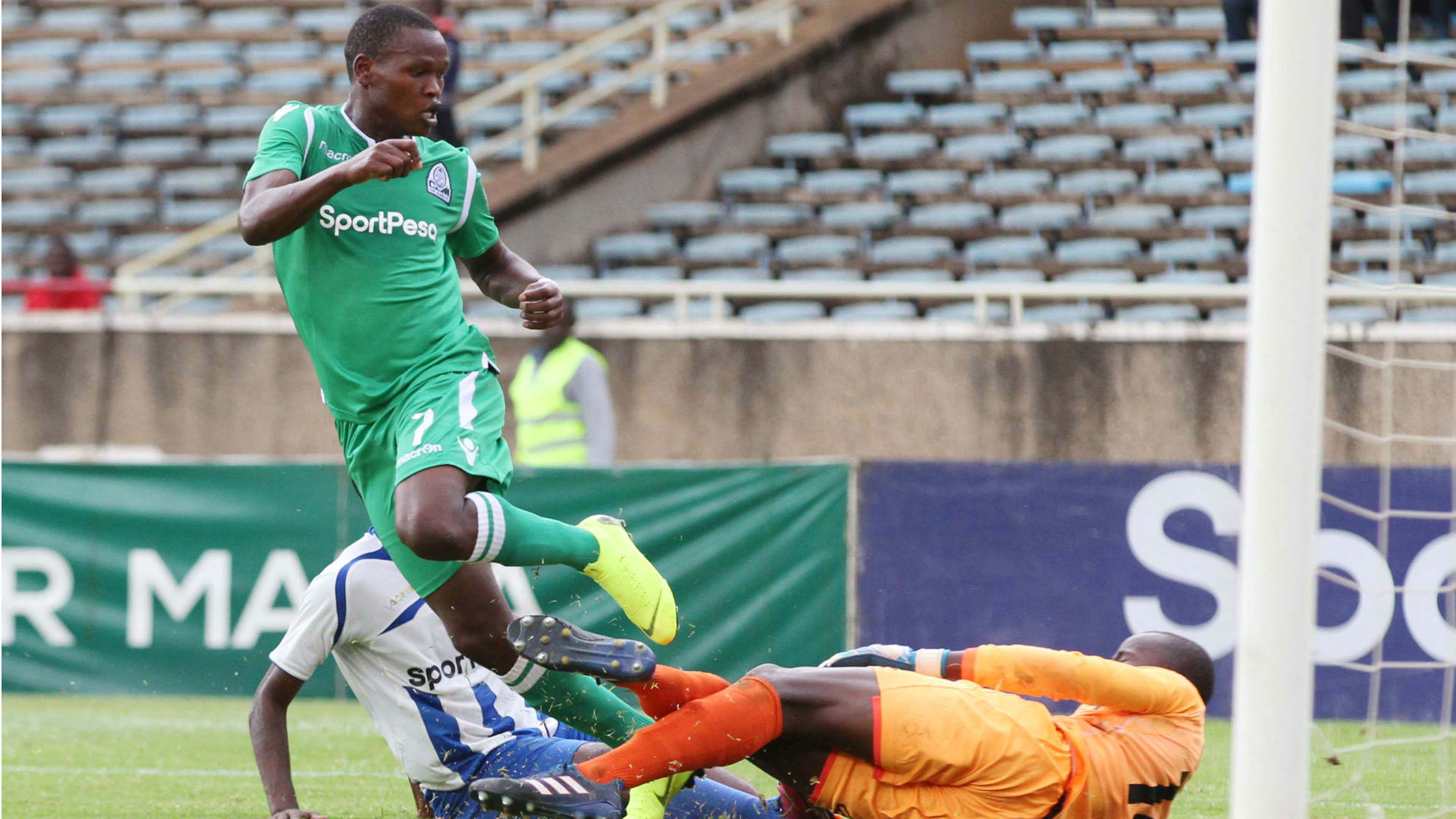 Nicholas Kipkirui of Gor Mahia scores past Ezekiel Owade of AFC Leopards.