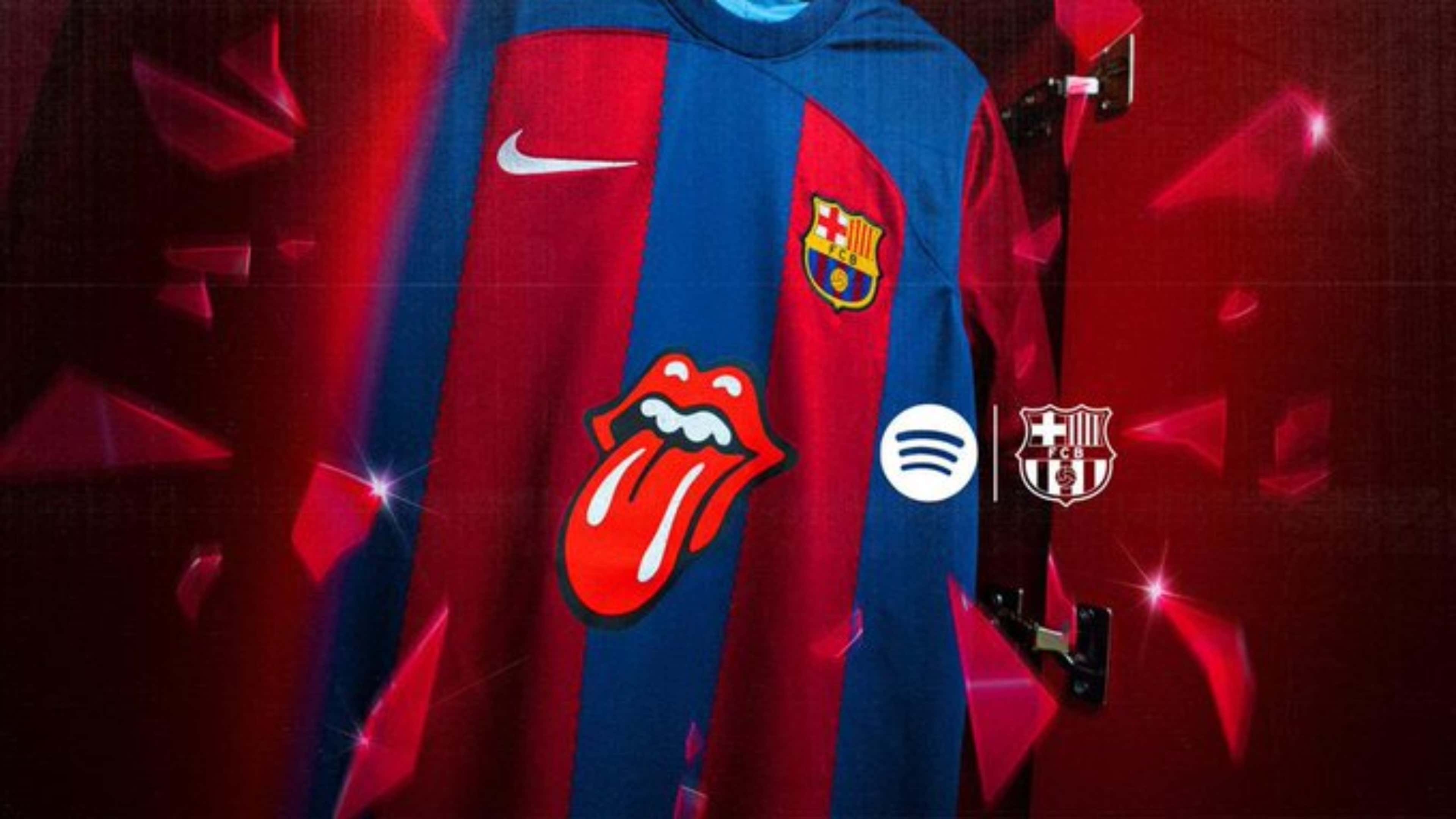 Camiseta del Barcelona con The Rolling Stones en el Clásico contra