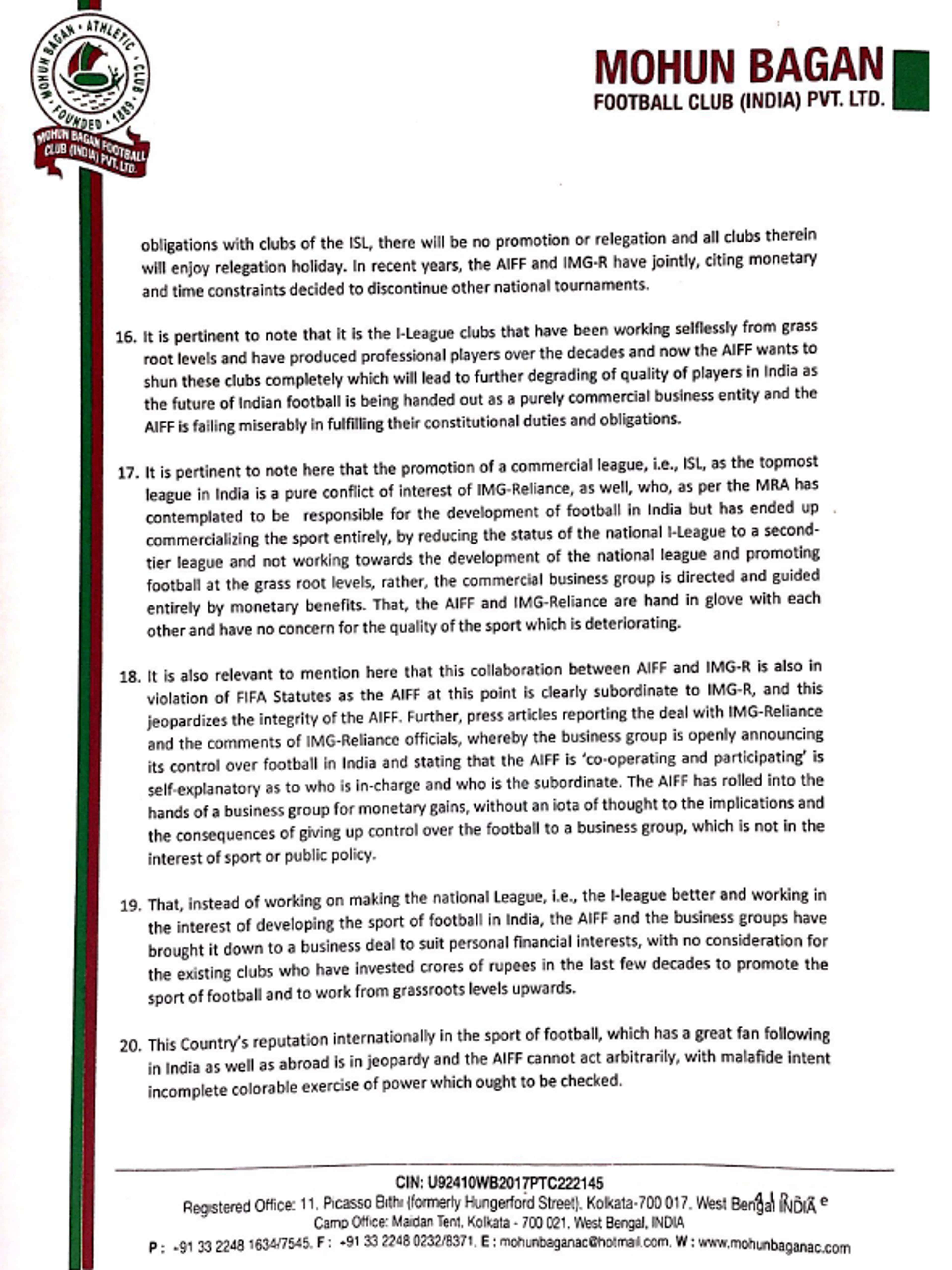 Page 4 - Mohun Bagan letter to PM Modi