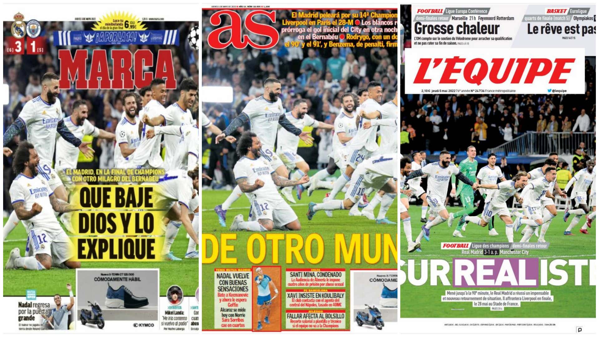 Las portadas de la prensa deportiva hoy 5 de mayo de 2022: El Real Madrid se mete en la final tras remontada histórica el Manchester City Goal.com