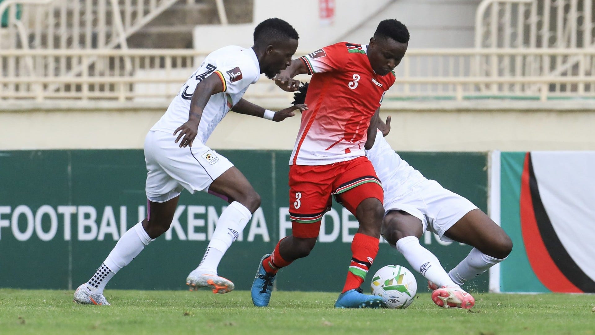 Kenya’s Erick Ouma (C) in action during the FIFA World Cup 2022.